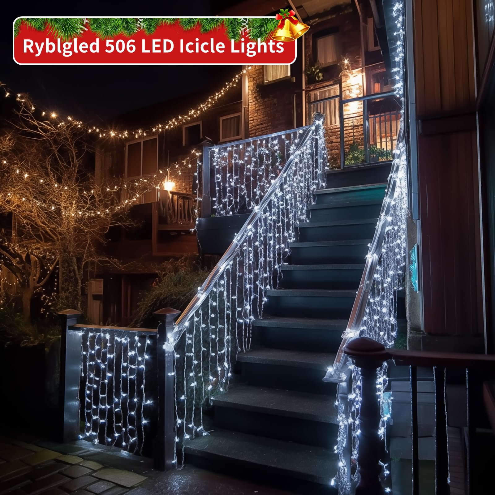 Ryblgled Icicle Christmas Lights For Outside - 65Ft 506 Led Plug-In Icicle String Lights Outdoor Decorations With Remote,Waterpr