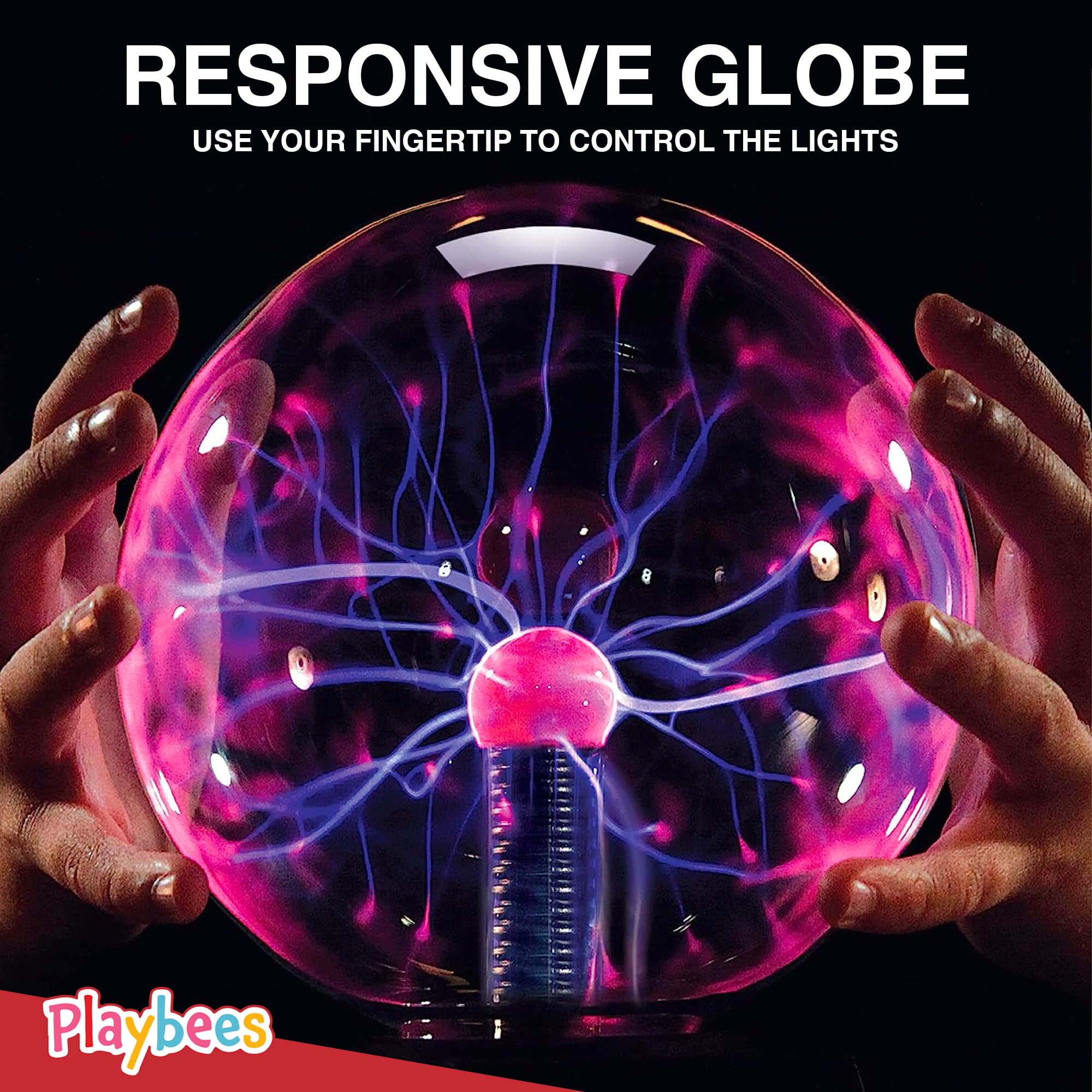 Playbees Red Plasma Ball - 7 Inch Tesla Coil Bulb in Vacuum Glass Globe - Static Electricity Display for Decorations and STEM Activities