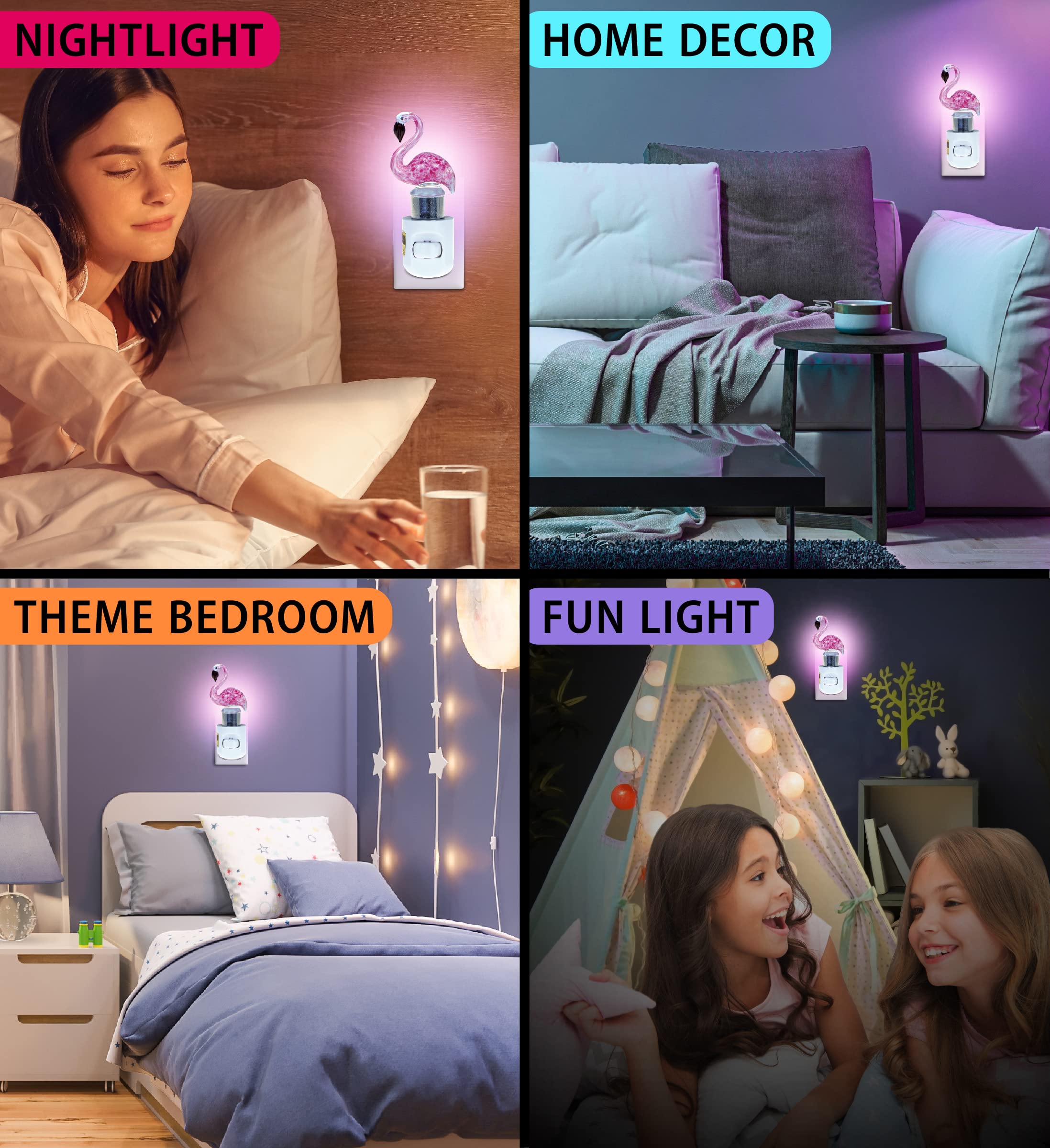 Cota Global Flamingo Night Light - Decorative Night Lights Plug Into Wall With Switch, Unique Handmade Glass Led Night Light For