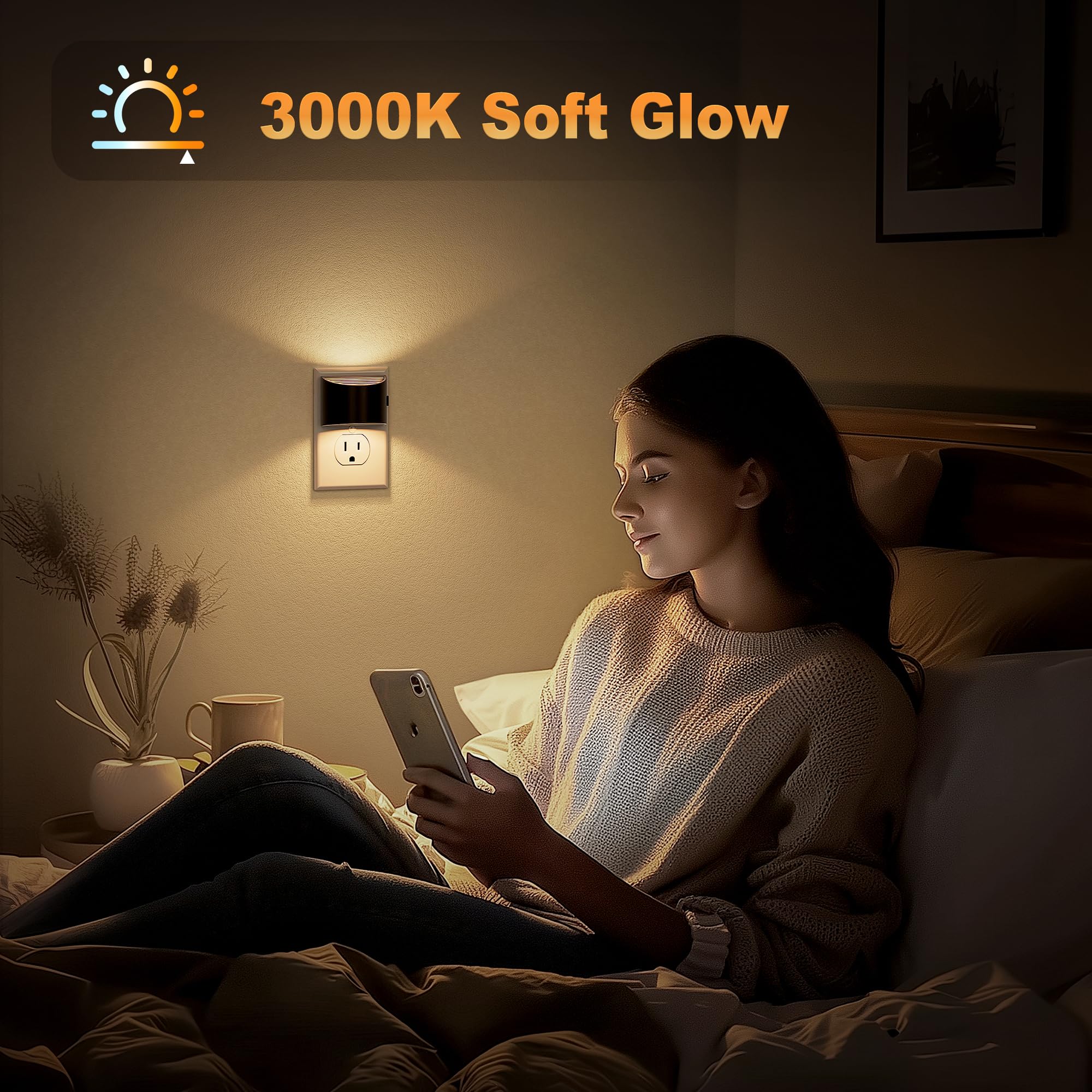 Jandcase Led Night Lights Plug Into Wall, 2 Pack Gold Modern Night Lights, Dusk To Dawn Sensor Nightlight,0-100Lm Brightness Adj