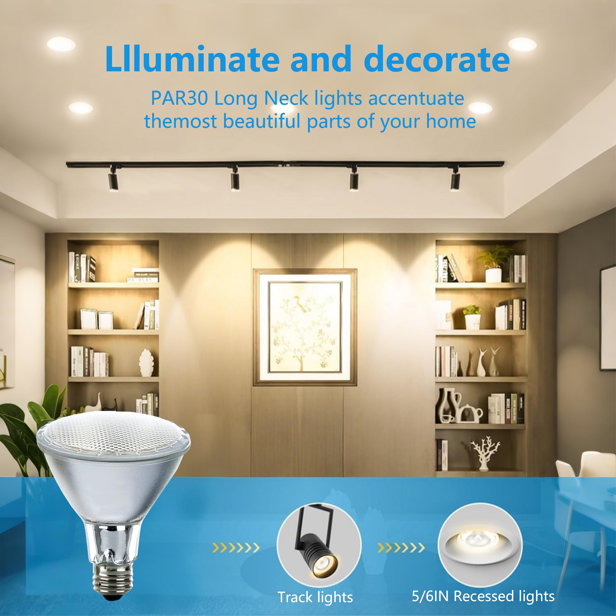 Misdood Par30 Long Neck Halogen Flood Light Bulbs  120V 39W Par30 Light Bulb  E26 Medium Base  2700K Warm Lighting  3000 Hours For Recessed Light Bulb(6 Pack)