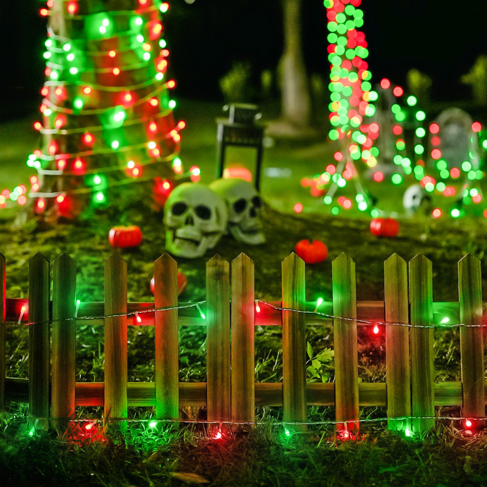 Jmexsuss 500 Led Red And Green Christmas Lights, 8 Modes 163Ft String Lights Plug In With Remote Control, Clear Wire Christmas S