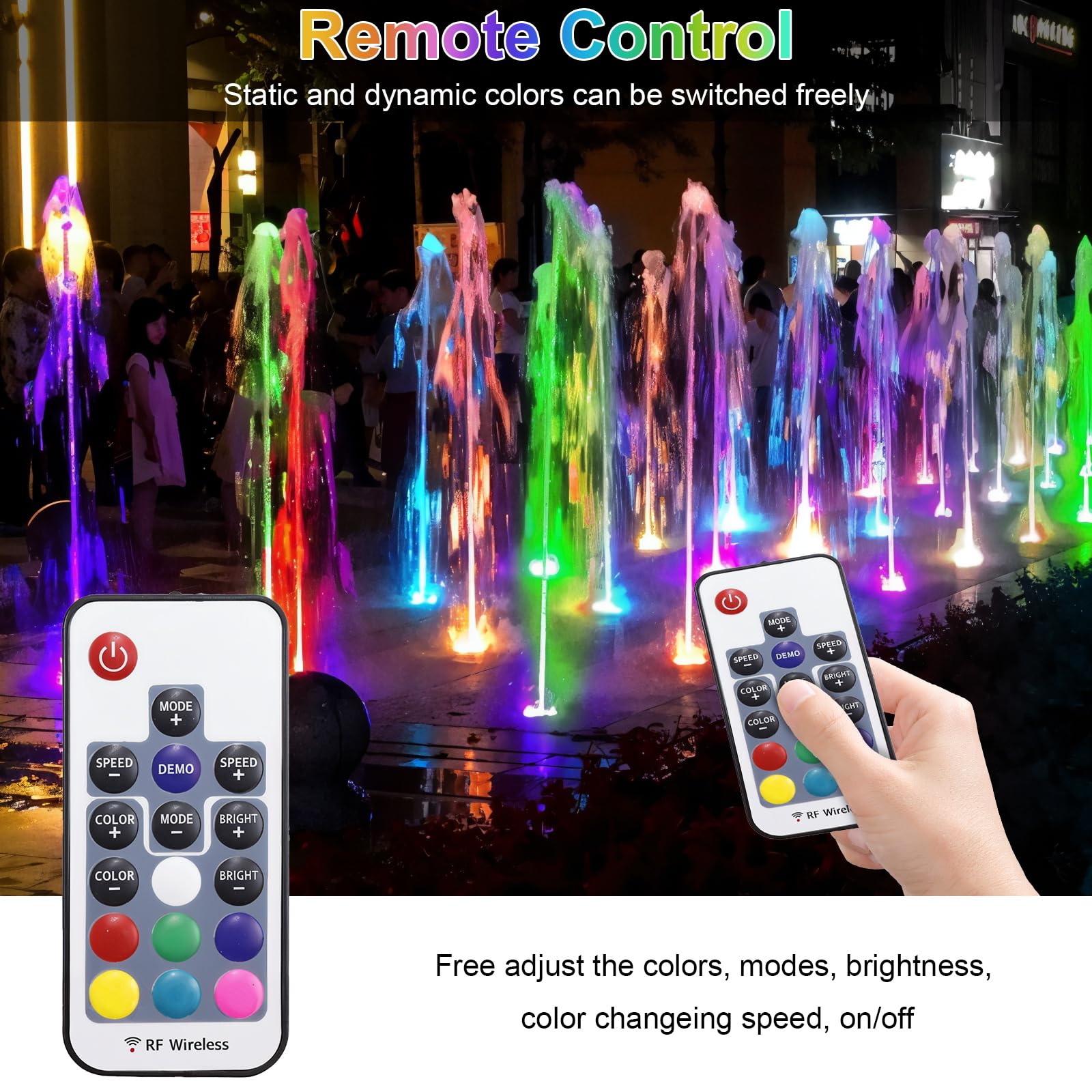 Srygery RGB Underwater Pond Lights, 6 Lights, IP68 Waterproof, Remote Control, Dimmable, Black, Model BSV-RL504C