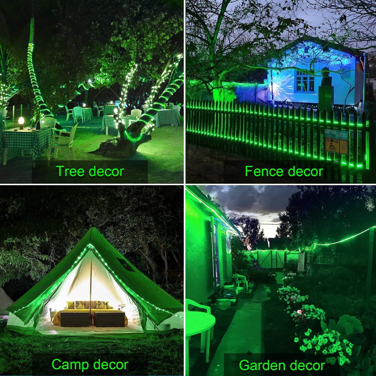 JMEXSUSS Solar Rope Lights, 200 LED, 66 ft, Green PVC Tube, Waterproof, Outdoor Halloween and Christmas String Lights