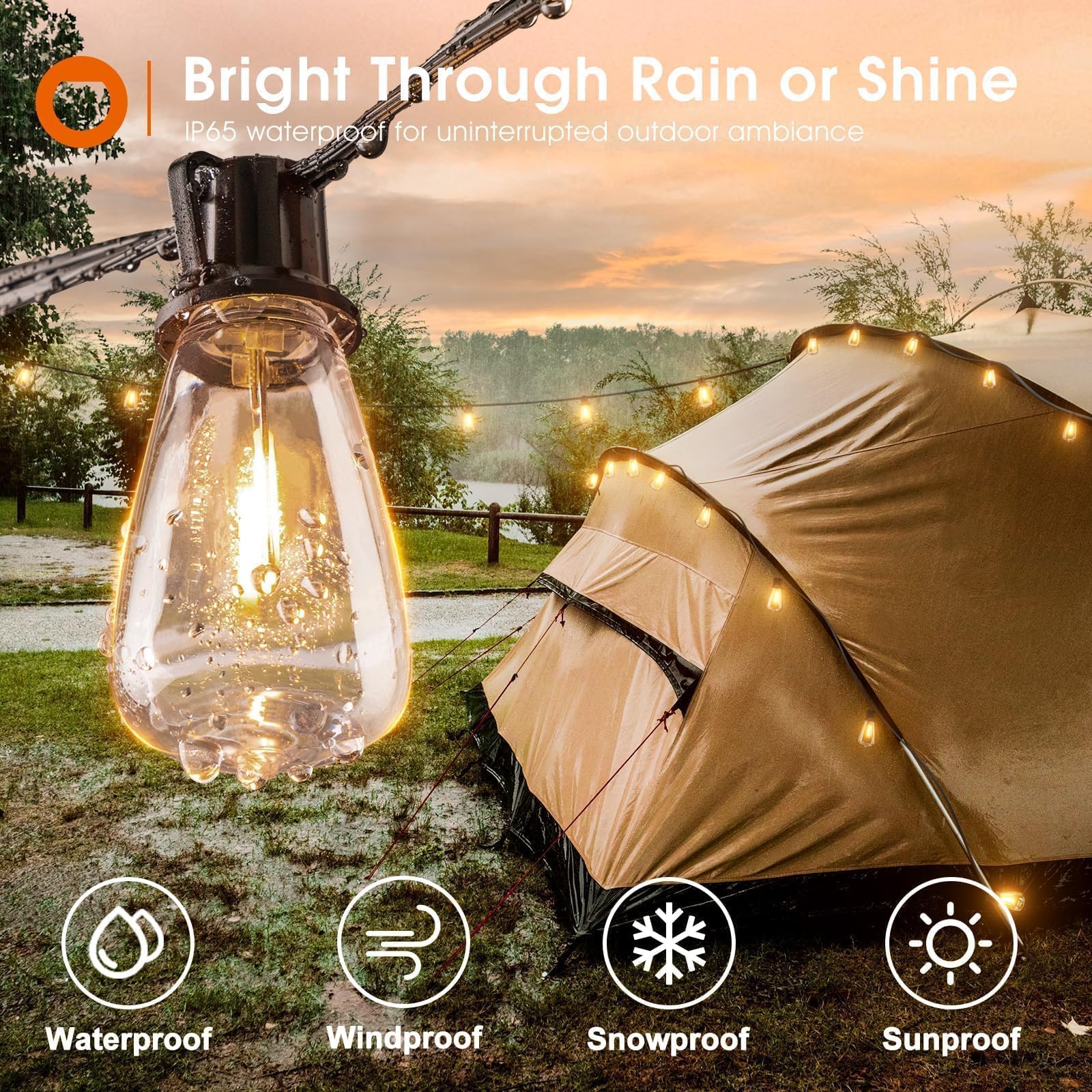 Addlon 25Ft Led Outdoor String Lights Waterproof Patio Lights With 9 Shatterproof St38 Replaceable Bulbs(1 Spare), Dimmable Outs