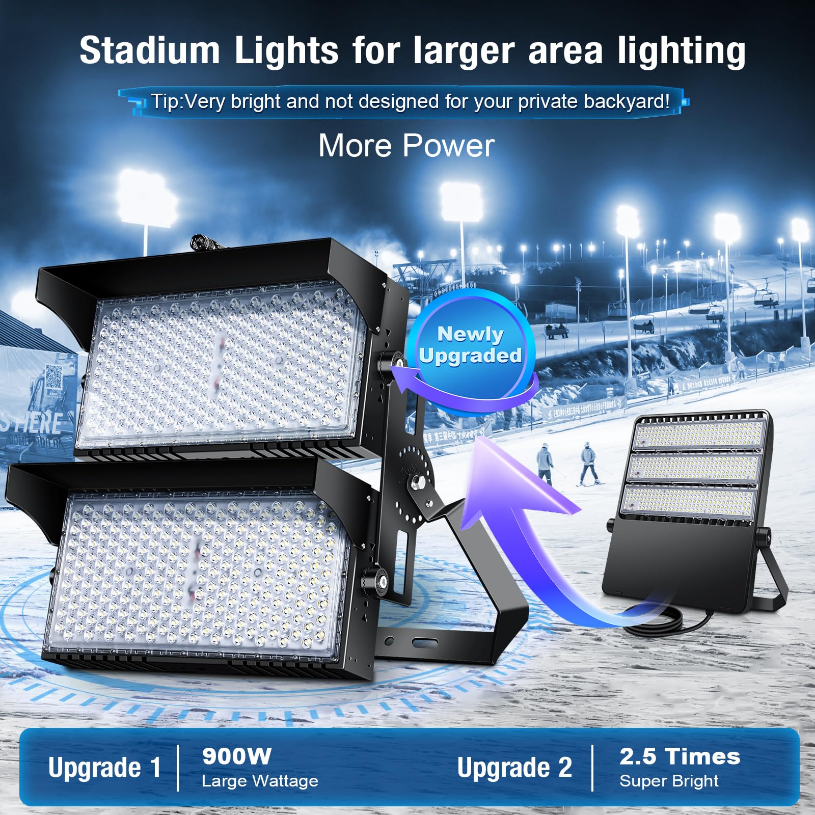 Tomourd 900W LED Stadium Lights, IP66 Outdoor Arena Light, Dimmable, Black, Model KY1603