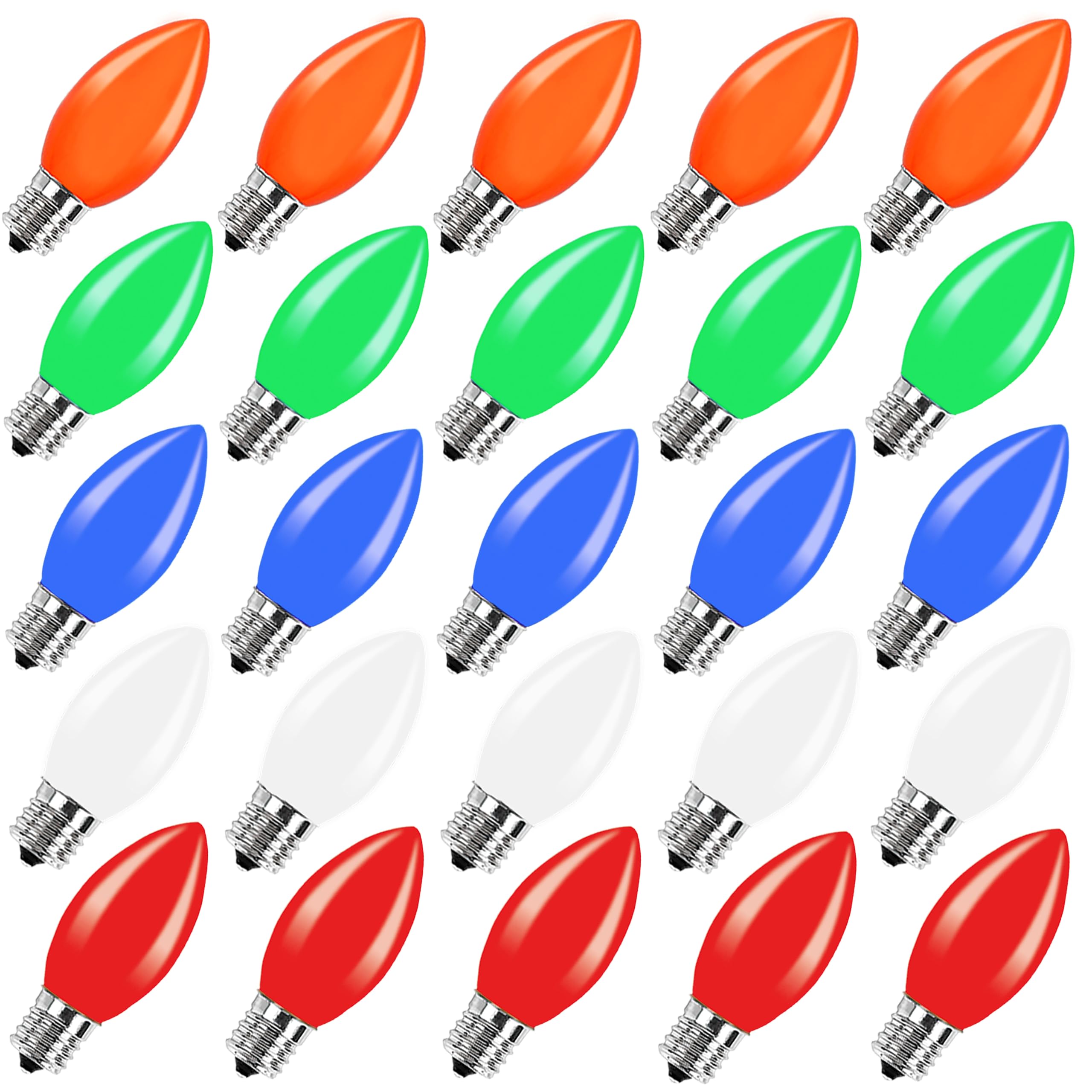 Jasneniebo 25 Pack C9 Christmas Lights Outdoor Replacement Bulbs  C9 Multicolor Ceramic Tree Replacement Bulbs  E17 Intermediate Base 7W Night Light Bulbs For Indoor Outdoor Holiday Decor