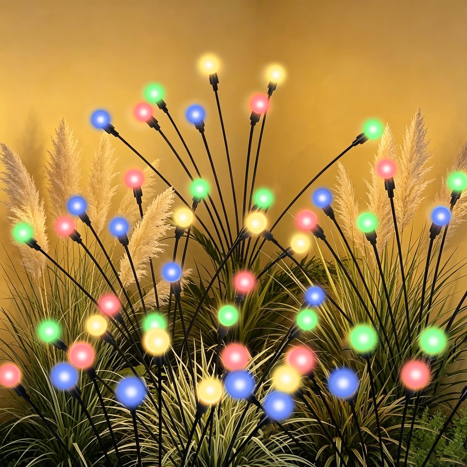 Tigrelight 4 Packs Firefly Lights Solar Outdoor, 24 LED Multicolor Solar Walkway Light Outdoor, Waterproof Garden Decor with 2 M