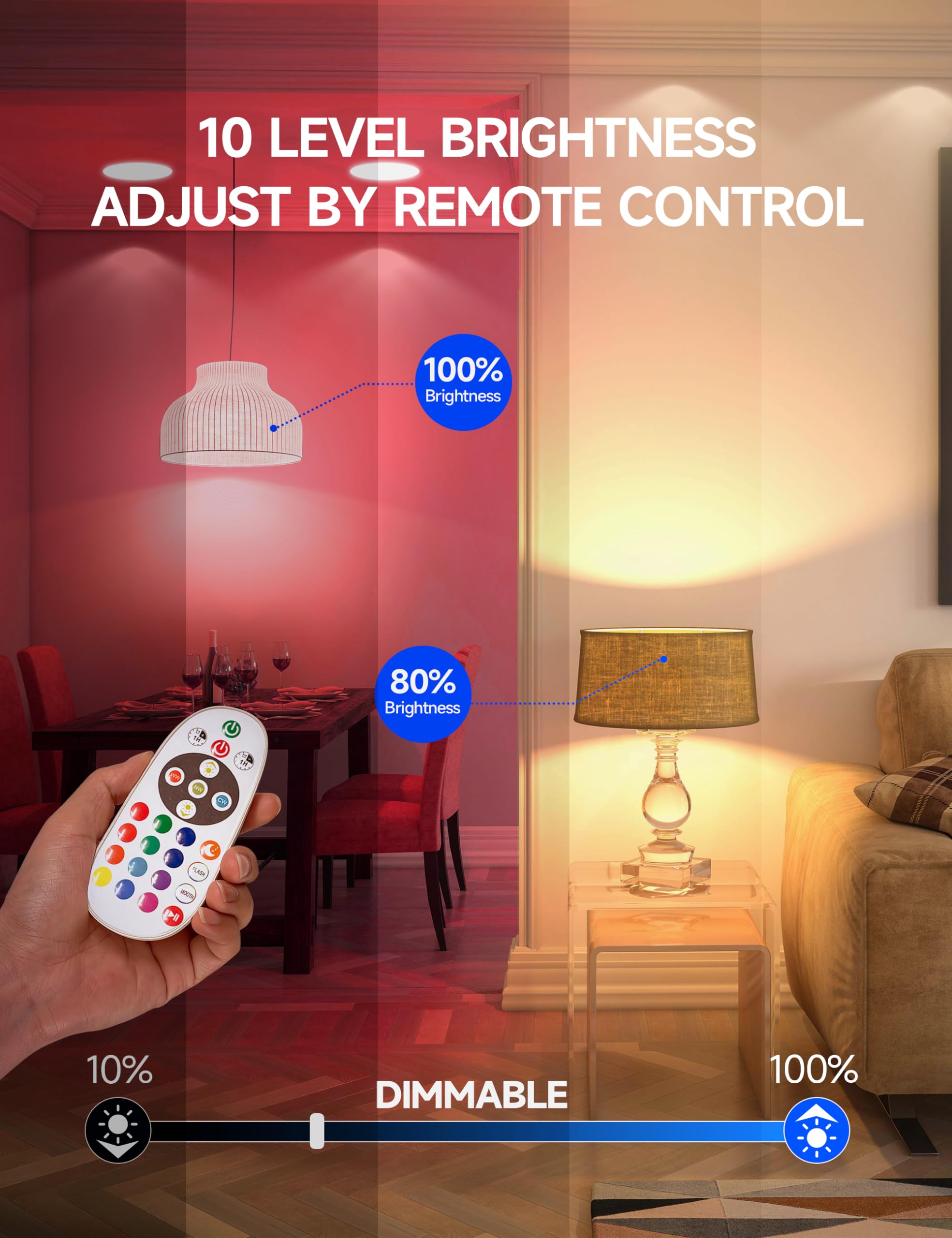 UNILAMP BR30 LED Color Changing Light Bulbs, 12W Dimmable, 2 Pack, Multi-Colored, E26, 100W Equivalent, Remote Control