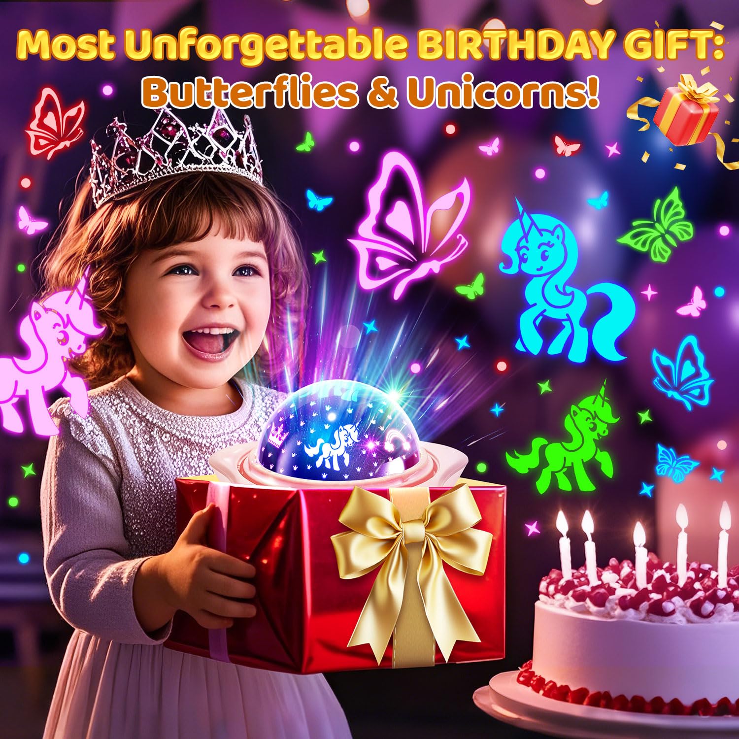 Girls Toys  ?6 Slides+96 Projections?Unicorn Night Light Projector ?Unicorn+Mermaid+Princess?Girls Toys 0-14 Star&Moon Projector For 3 Year Old Girl Gifts  Birthday Gifts Juguetes Para Nias Baby Gift