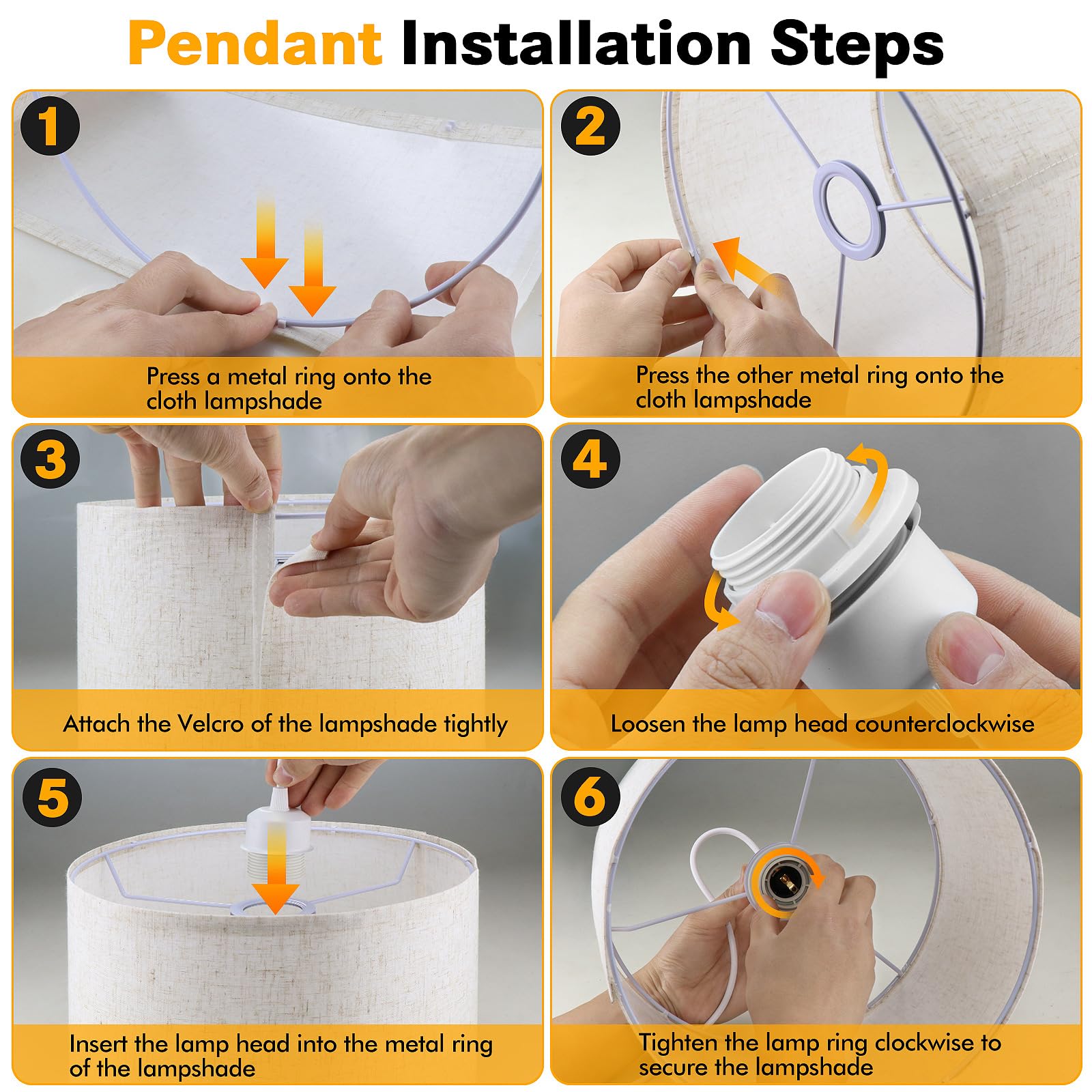 Wimisom Plug In Pendant Light,15 Ft Hanging Lamp With Plug In Cord, Dimmable Switch, Pendant Lighting With Fabric Shade, Hanging