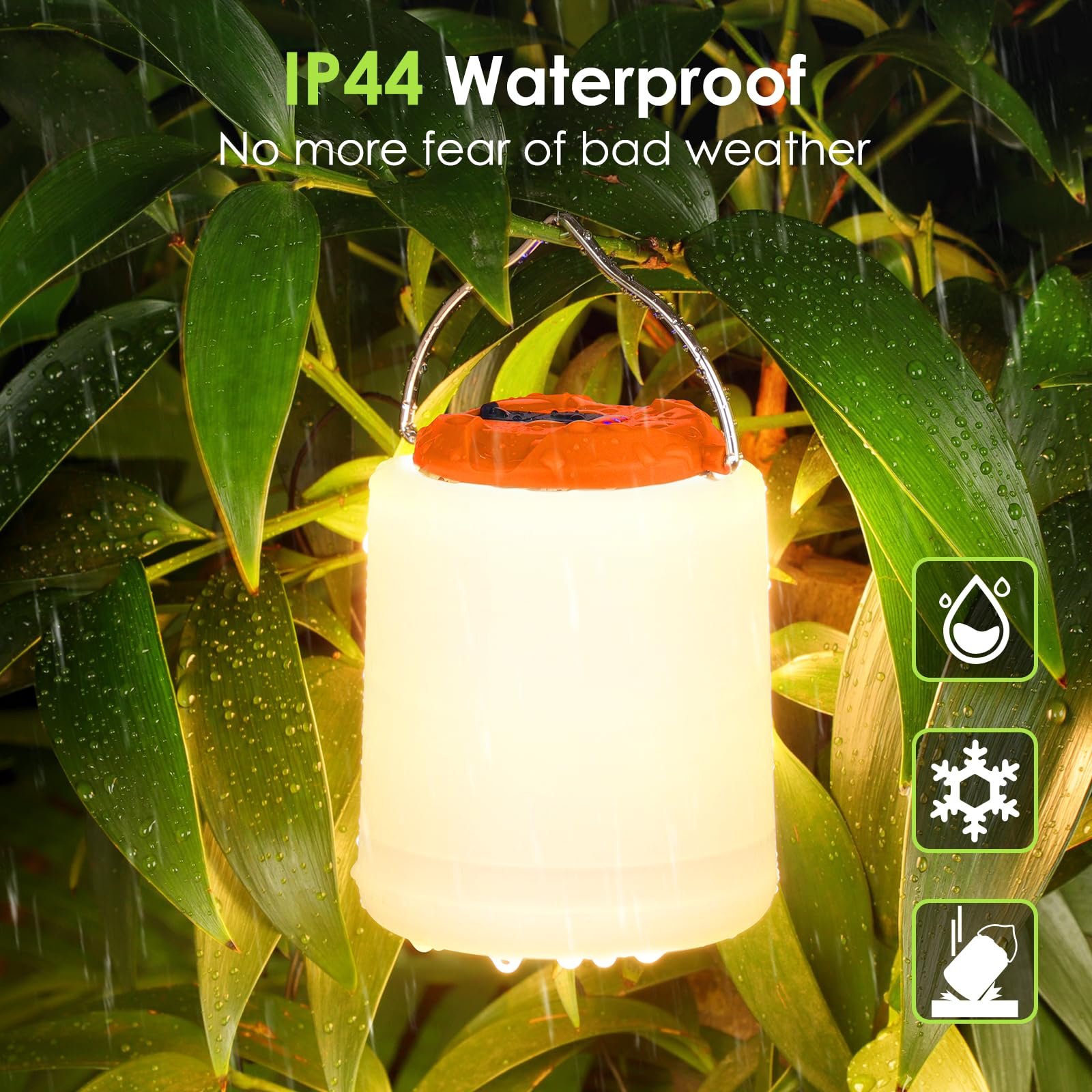 BOBKID LED Camping Lantern, 1000LM, Rechargeable, Water Resistant, Model XQ-Y11, Orange