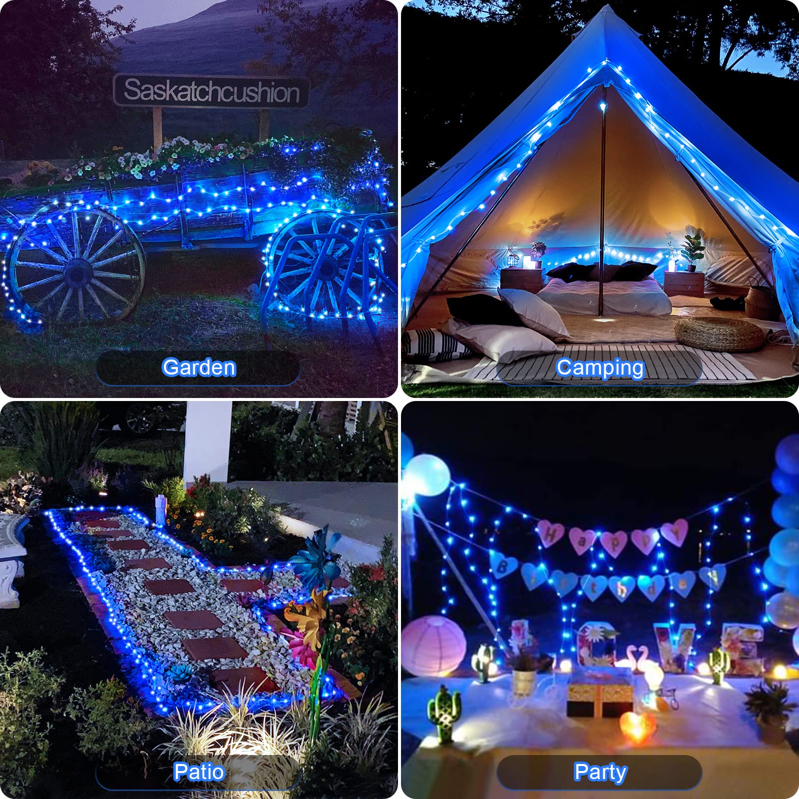 Jmexsuss 4 Pack 100 Led Solar Fairy Lights, 33Ft Blue Solar String Lights Outdoor Waterproof, 8 Modes Copper Wire Solar Twinkle