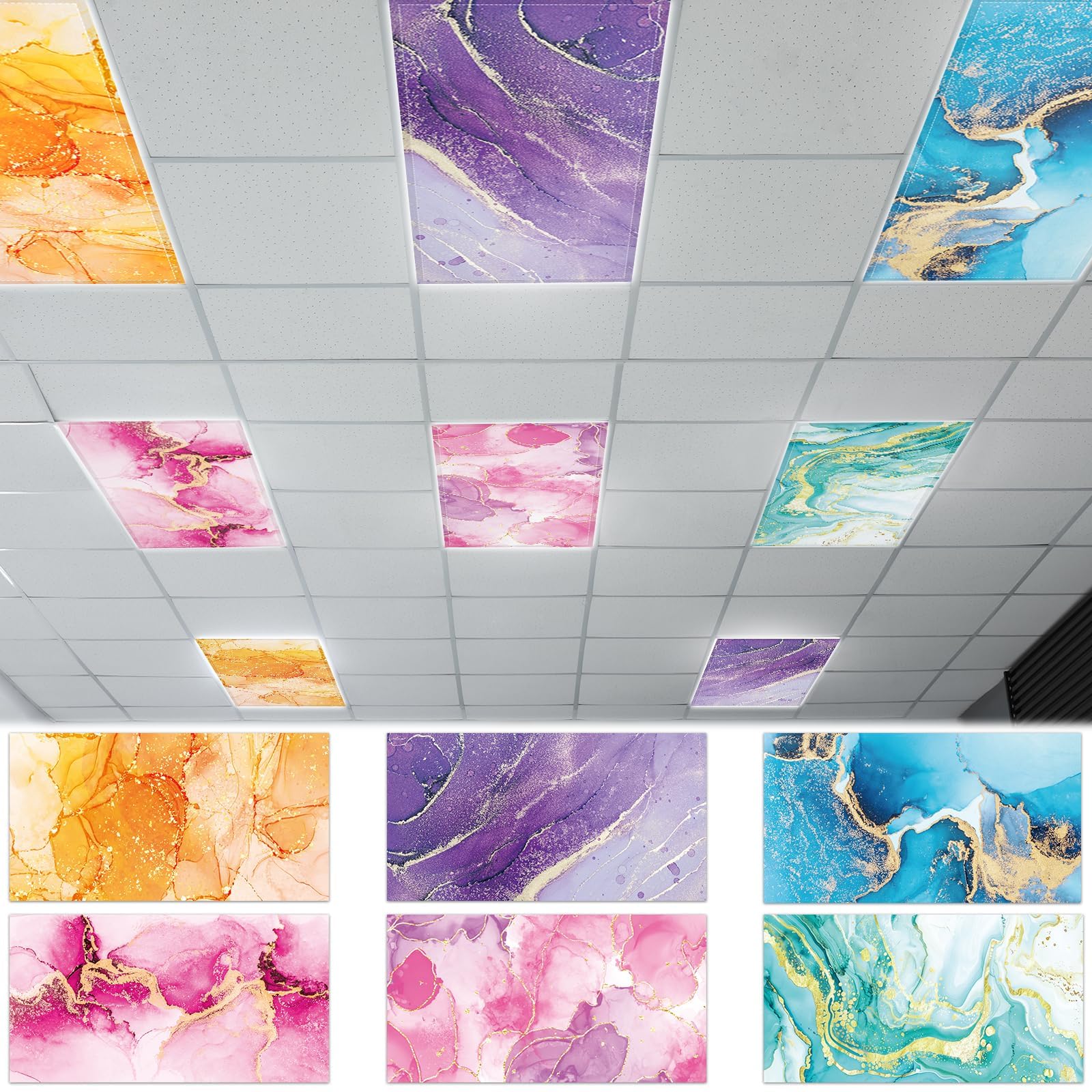 6 Pcs Fluorescent Light Covers with 60 Magnets Decorative for Classroom Ceiling Lights 4 x 2 Feet Magnetic Light Covers Filter E