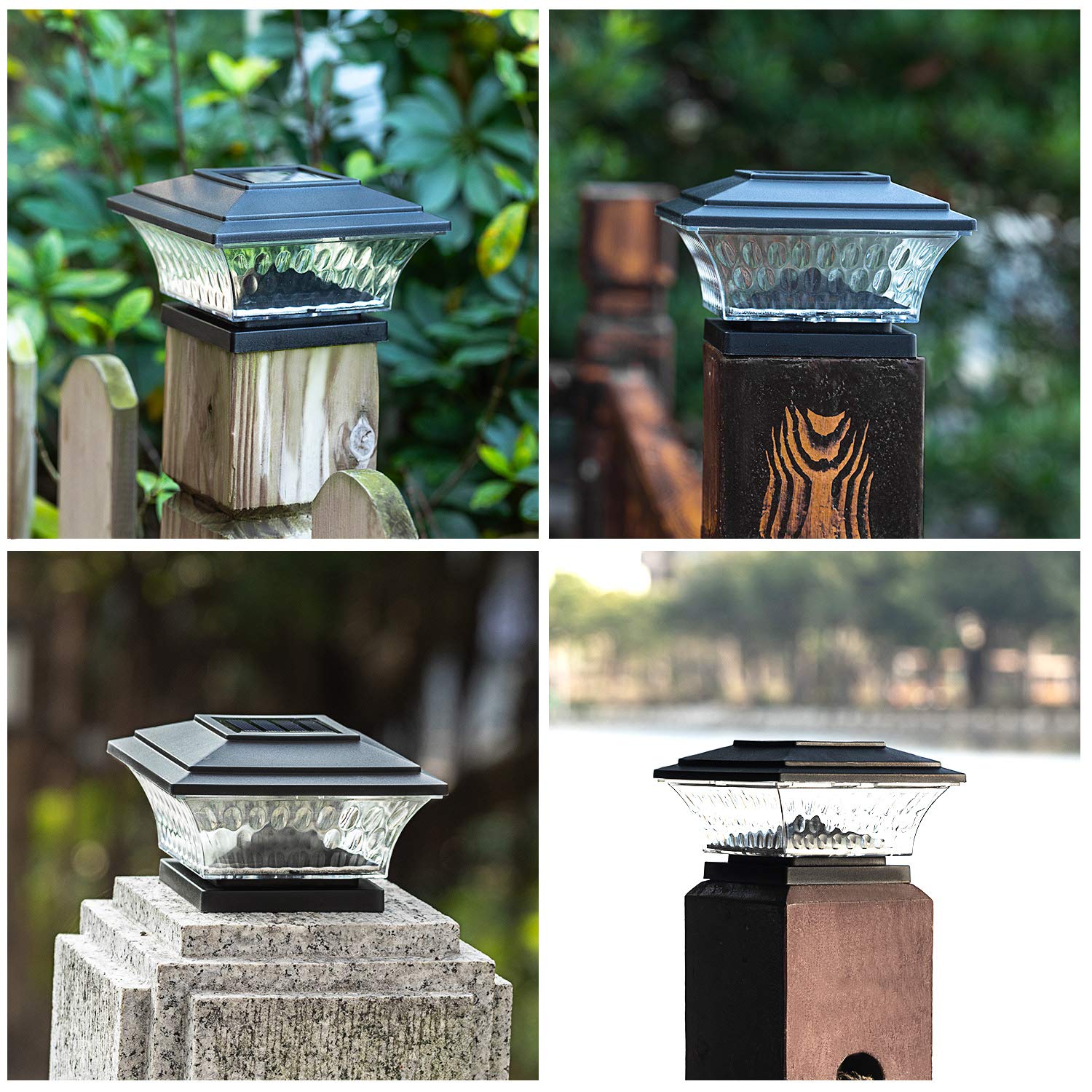 HUYIENO Solar Post Cap Lights LED Outdoor Lighting, 2 Modes, 4x4 Wooden Posts, Black, 2PK, Plastic, Model HY1204-4