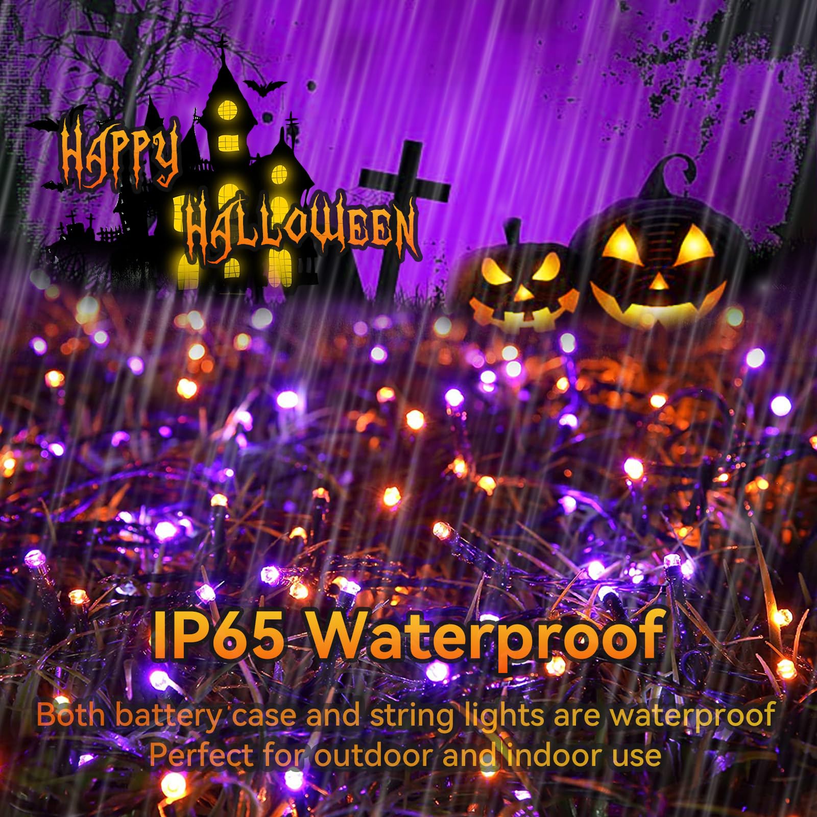 Sukesou Orange Purple Halloween String Lights Outdoor 100Led Battery Operated Fairy Lights With Waterproof Remote Timer String Lights For Garden Party Holiday Halloween Décor