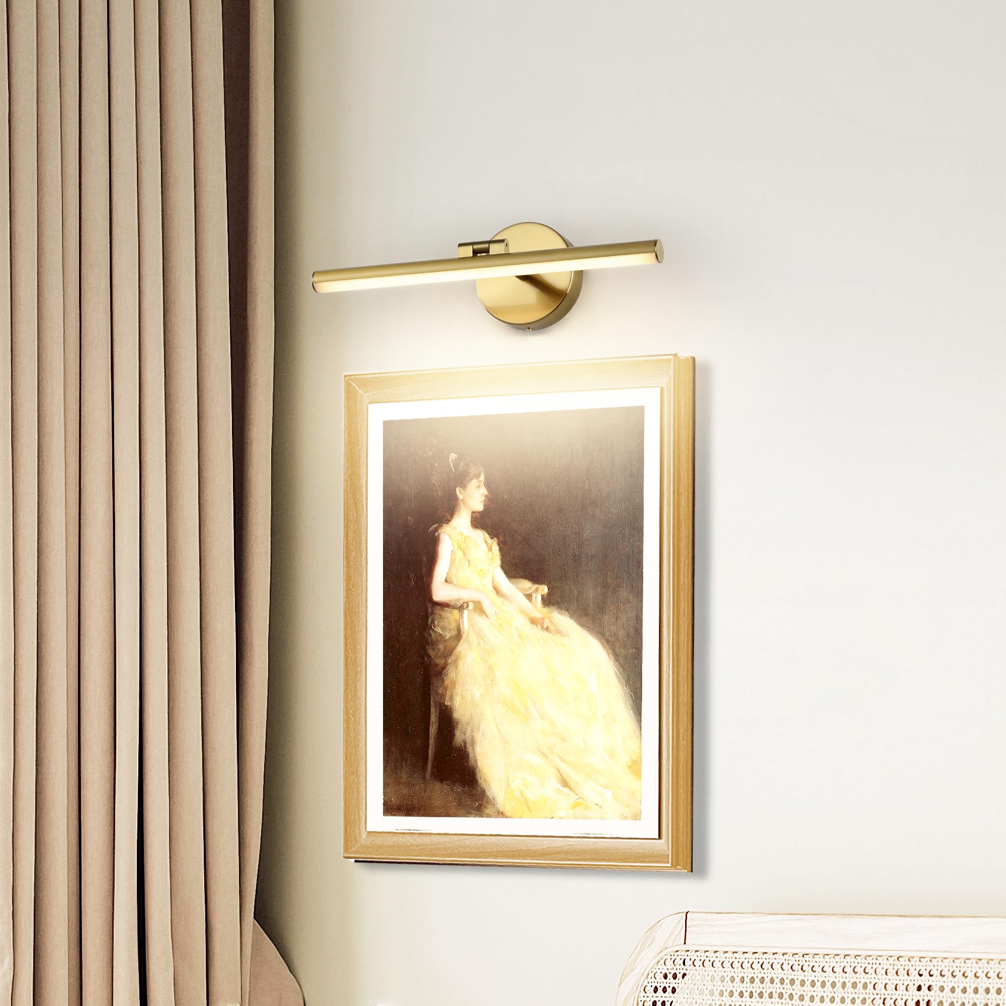 Pasoar Hardwired Adjustable Lighting Gold Modern Led Picture Lights For Paintings 15.7'' Inch Long Swing Arm Metal Art Lights Warm White 3000K