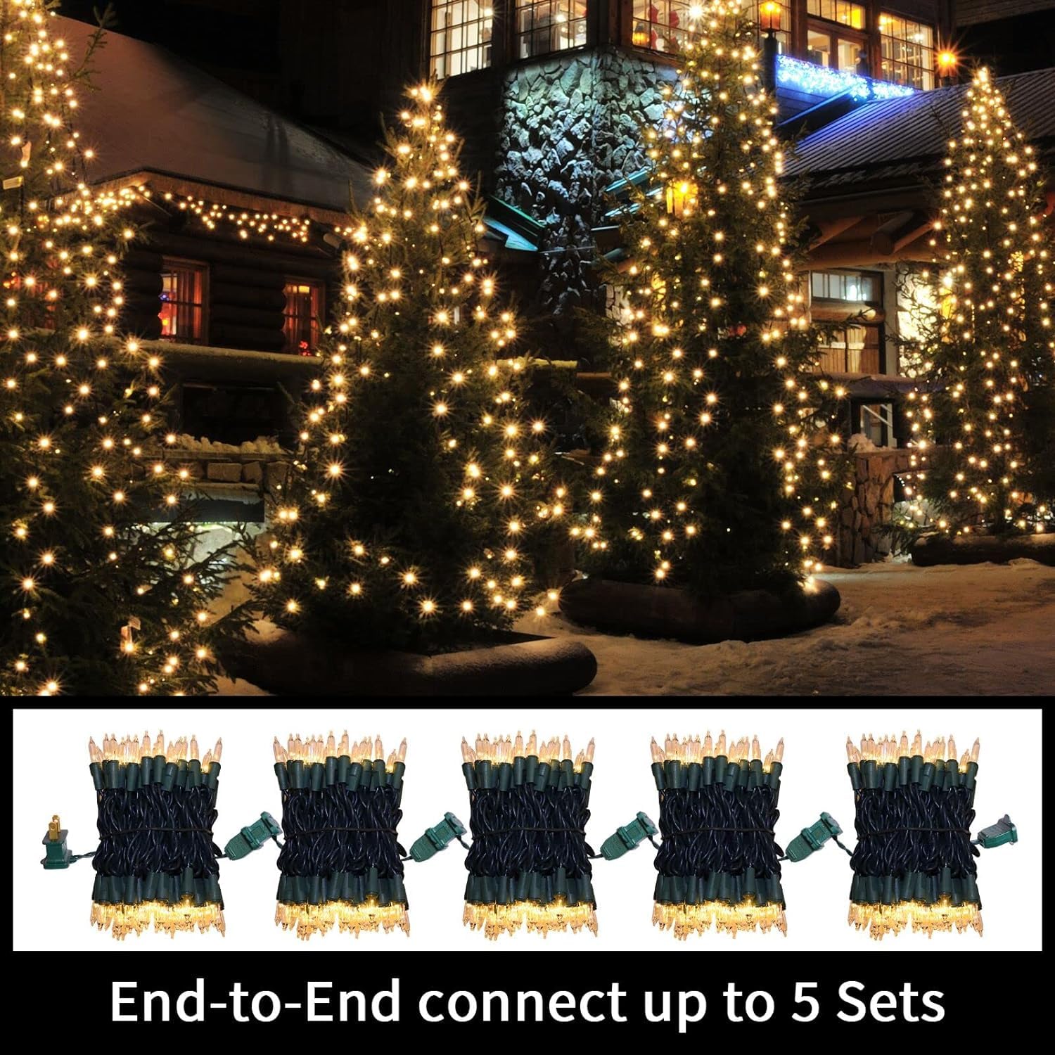 LAMPHOME Christmas Lights Set, 100 Warm White Mini Bulbs, 19.6ft Green Wire, UL Certified, Outdoor Decorative Lighting, Model LX2508-NEW