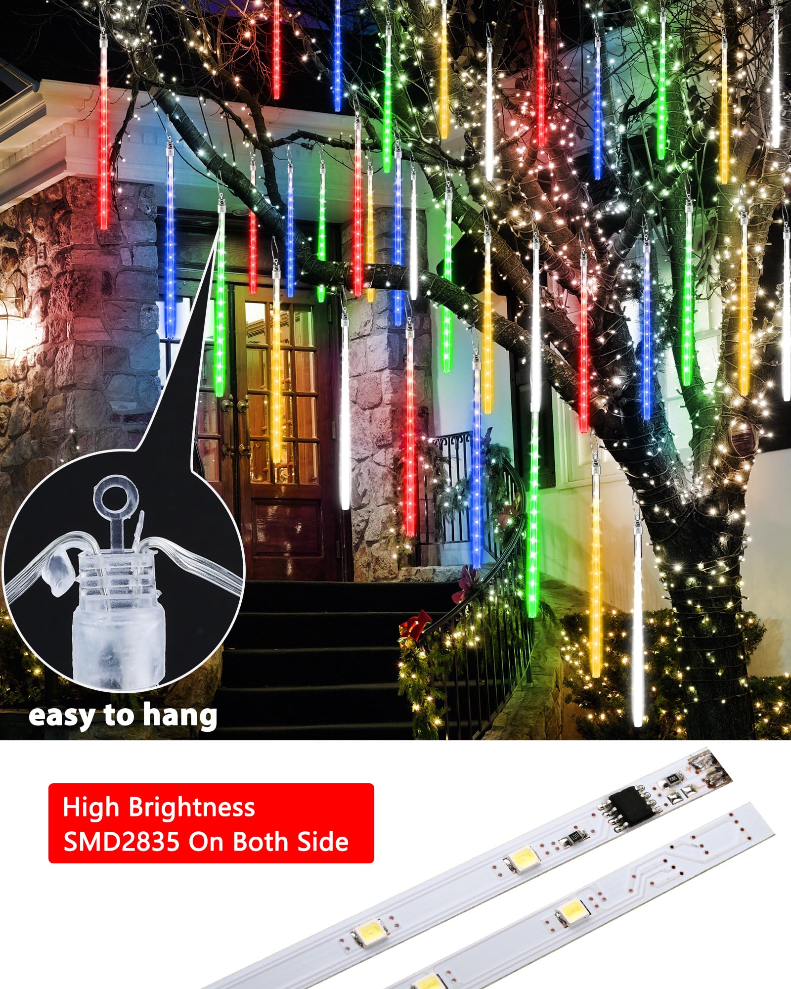 Joomer Meteor Shower Lights, 240 LED Multicolor Icicle Lights, 11.8 inch Tubes, Waterproof, Connectable, Model GP-SW070DC0514T-IP44(