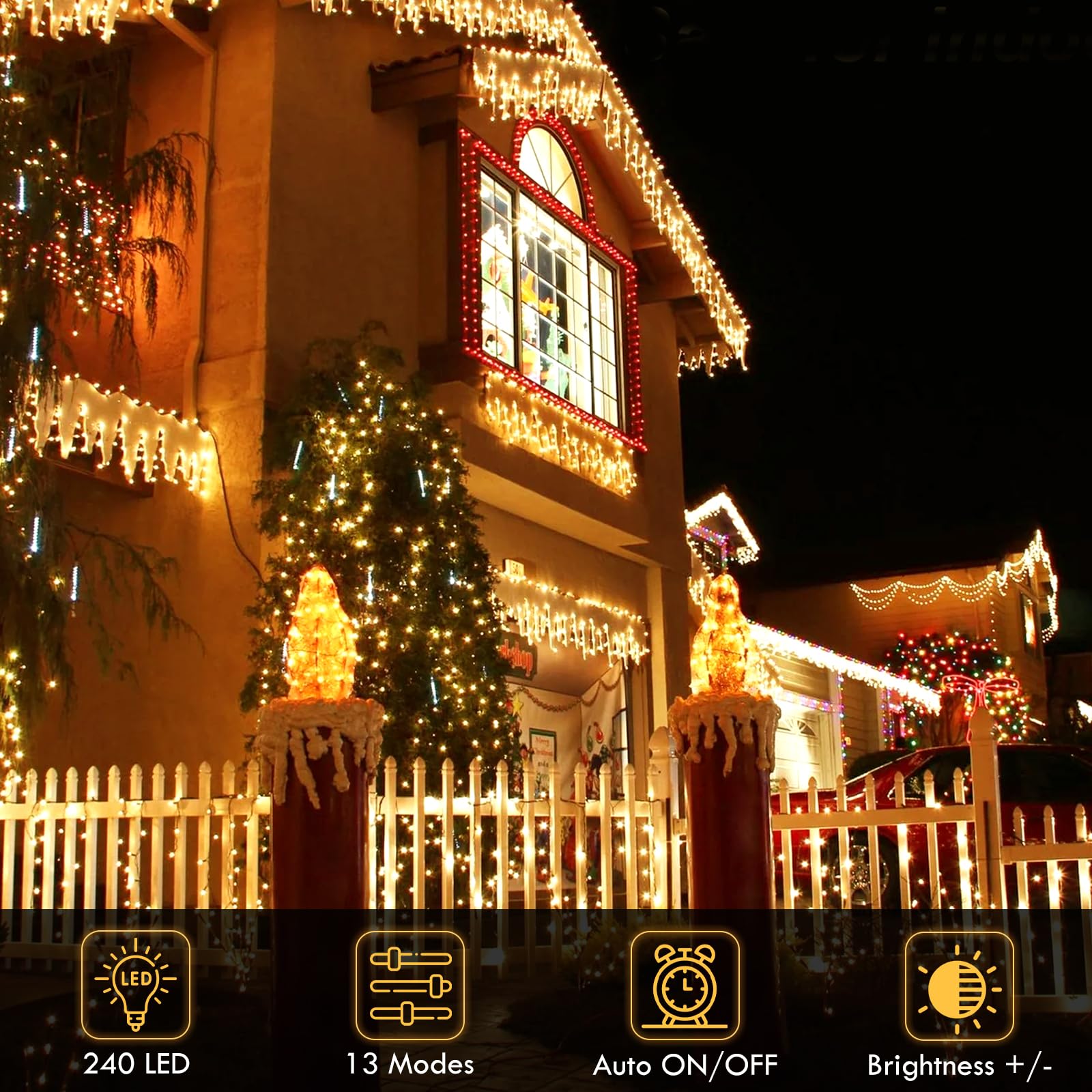 KAQ 480LED Connectable String Lights, Warm White, 240LED 2PK, Clear Wire, Model GP-SW290DC0209-IP44, Indoor Outdoor Decor