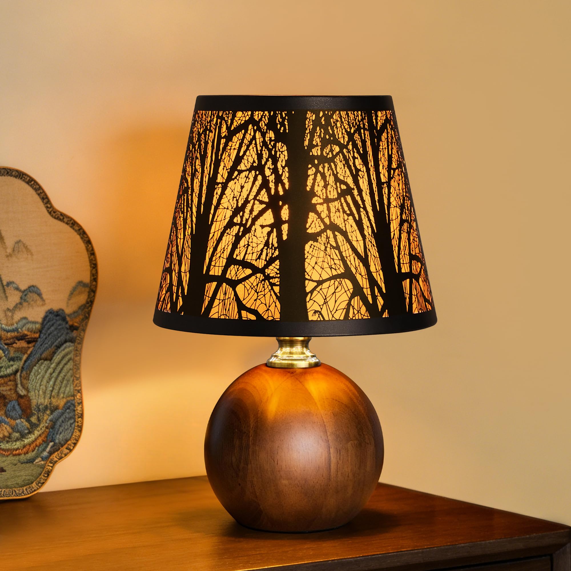 URLIGHTS Gothic Table Lamp with 7.1 Forest Shade  Tree Lamp with Solid Wood Base  3-Color Dimmable Mood Lighting Lamp  Aesthetic Dark Academia Decor  Unique Night Light for Bedroom  Bulb Included
