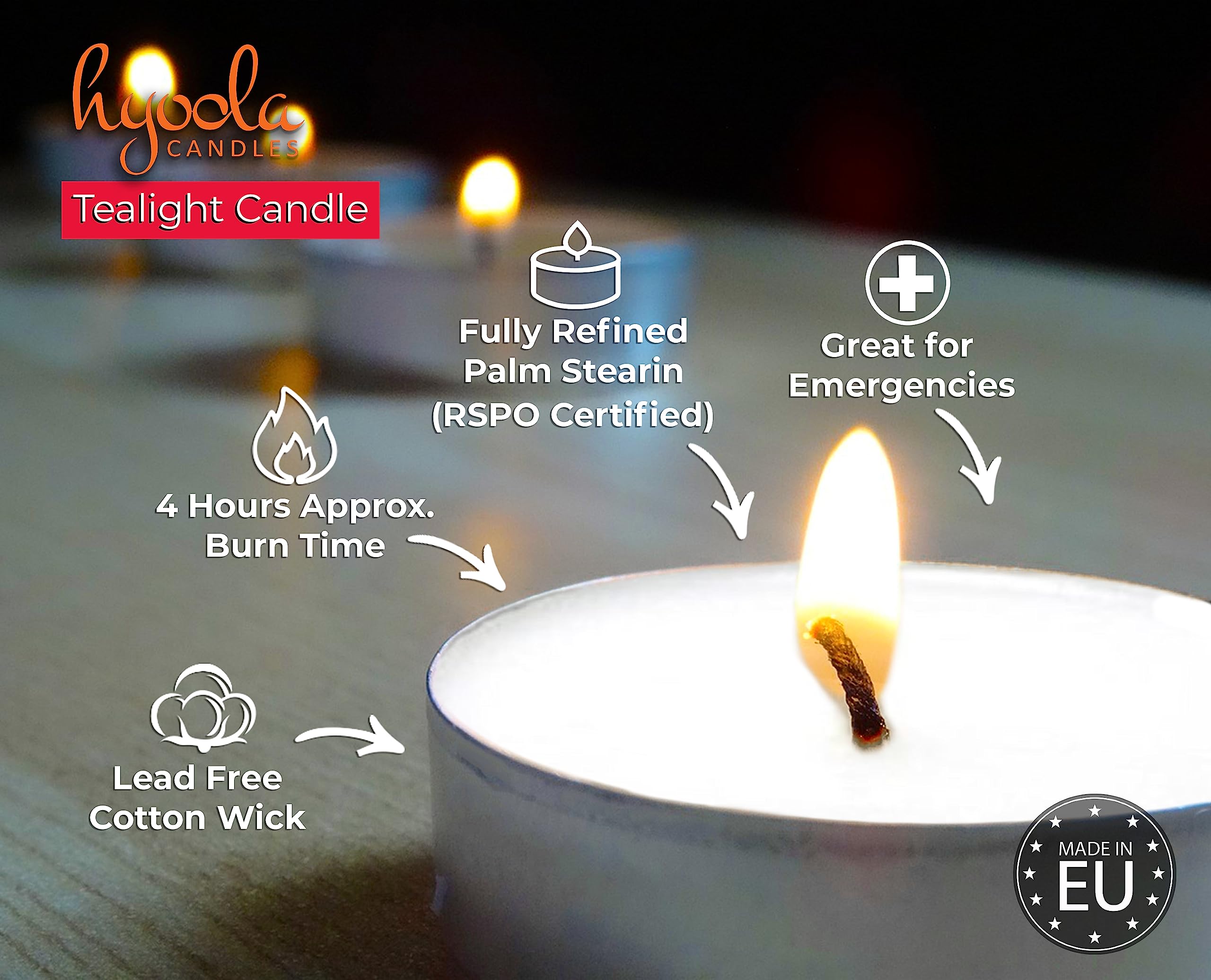Hyoola Tea Lights Candles - 100 Bulk Unscented Tealight Candles - White Wax - Model 11351