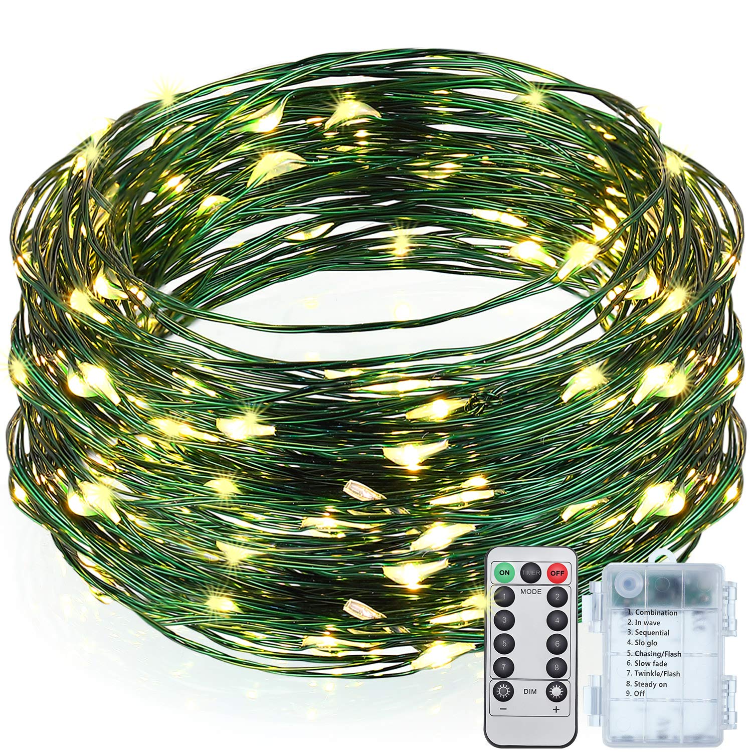 Mudder Outdoor String Lights, 33ft Green and Warm White, Waterproof, 8 Modes with Remote Control, Model Mudder-Outdoor String Lights-01