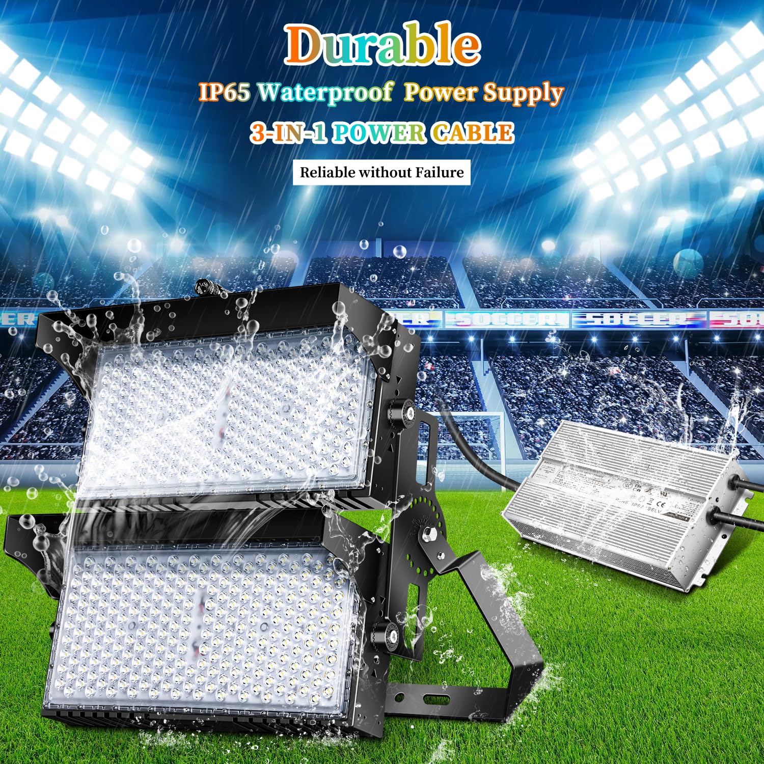 Juyace 900W LED Stadium Light - 117000lm Super Bright Flood Lighting, IP65 Waterproof, Black, Model KU1602
