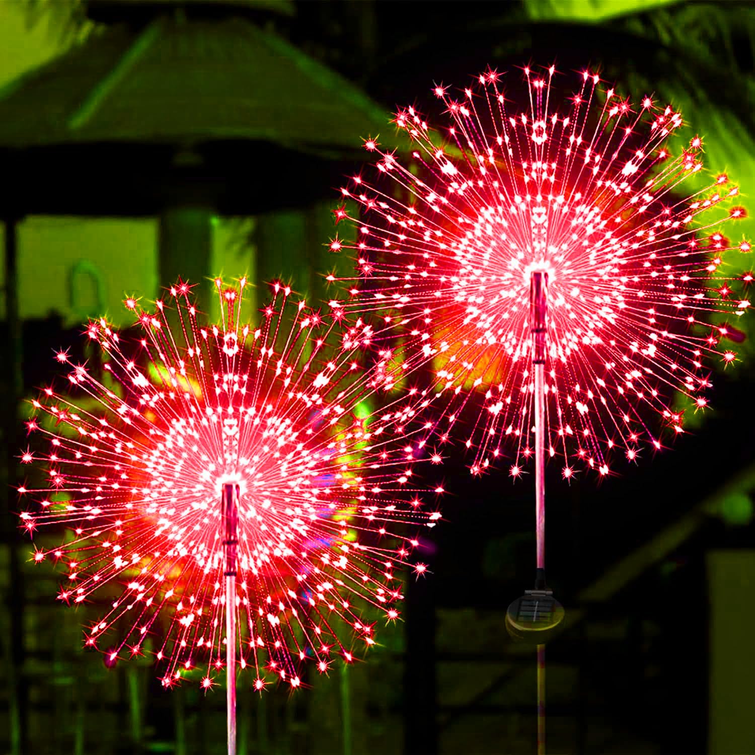 JJGoo Solar Firework Lights, 150 LEDs, Waterproof, 2 Pack, Red, Model KM5003H-yanhua-150-hong-2-1F