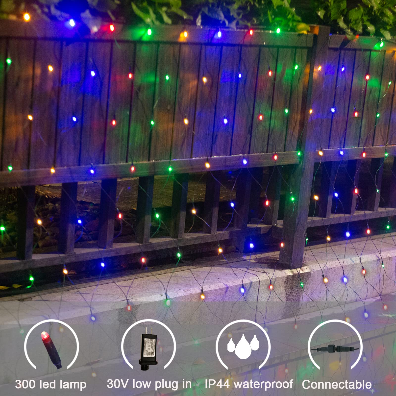 Oycbuzo 300 Led Christmas Net Lights, 14.8Ft X 5Ft 8 Modes, Tree Warp Mesh Light Plug In, Waterproof Hanging Decorative Netting