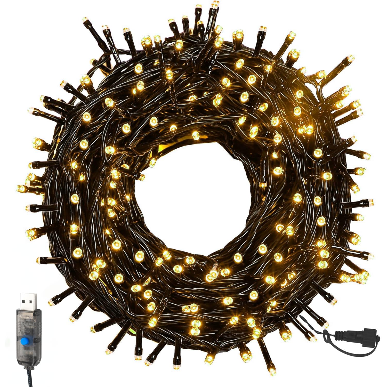 Twinkle Star Christmas Lights Outdoor, 66ft 200 LED Christmas Tree String Lights Indoor for Xmas Party Decorations, Warm White, USB Mode