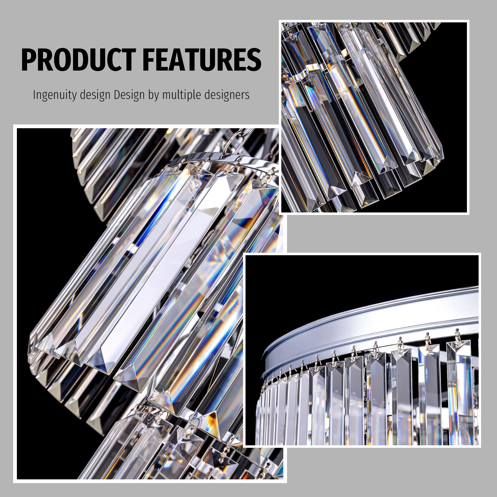 TOCHIC 10-Light Crystal Chandelier, 31.5" Chrome, 5-Tier Modern Raindrop Ceiling Light for Bathroom, Staircase, Dining Room, Foyer