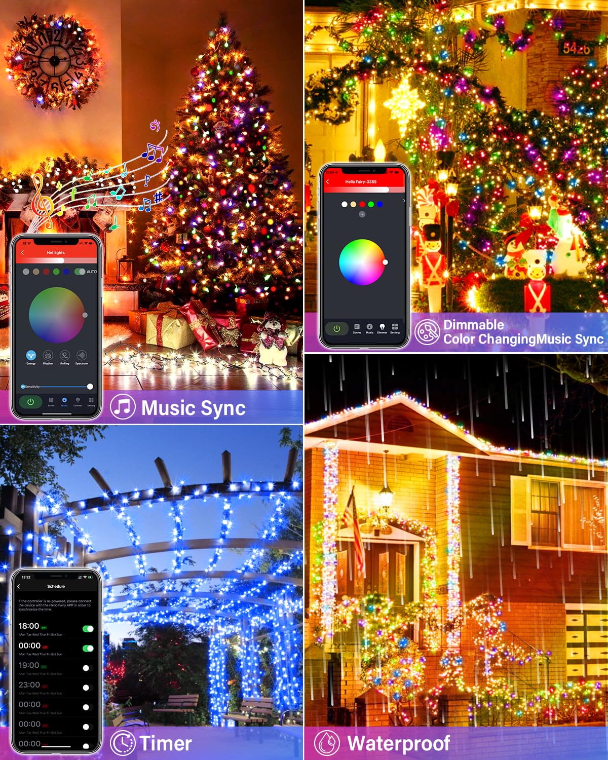 264Ft 800Led Smart Outdoor Christmas Lights, Dynamic Diy Color Changing Christmas String Lights App Remote Control, Group Contro