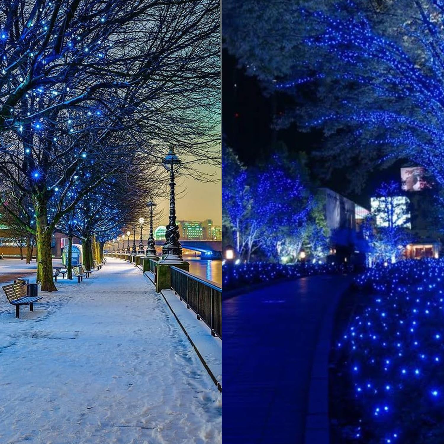 KAQ Solar String Lights 500LED 180FT 2 Pack, IP65 Waterproof, 8 Modes, Blue, Plastic