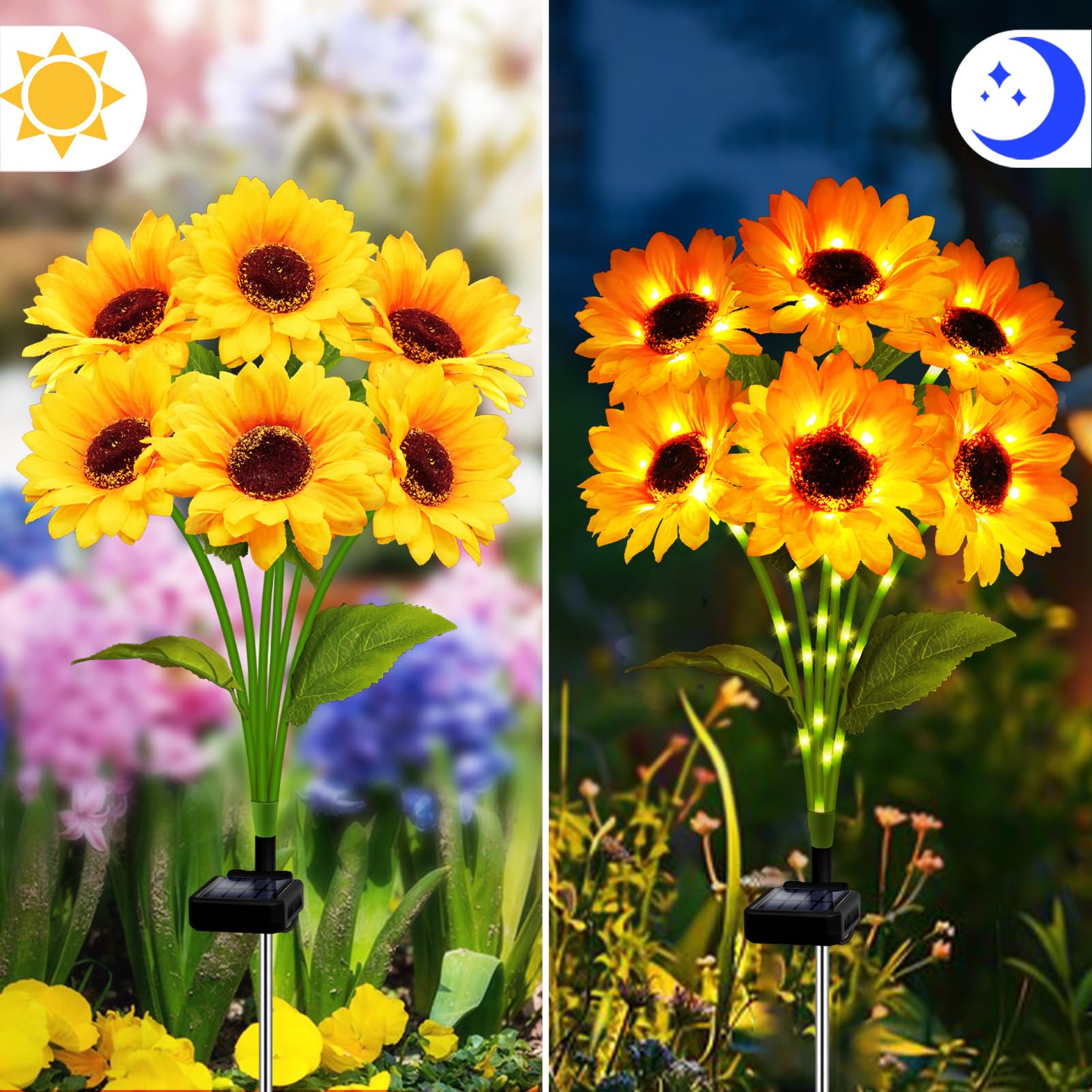 Solar Garden Lights 4 Pack 24 Sunflower Lights, Sunflowers Birthday Gifts For Mom Women Grandma, Waterproof Solar Flower Light F