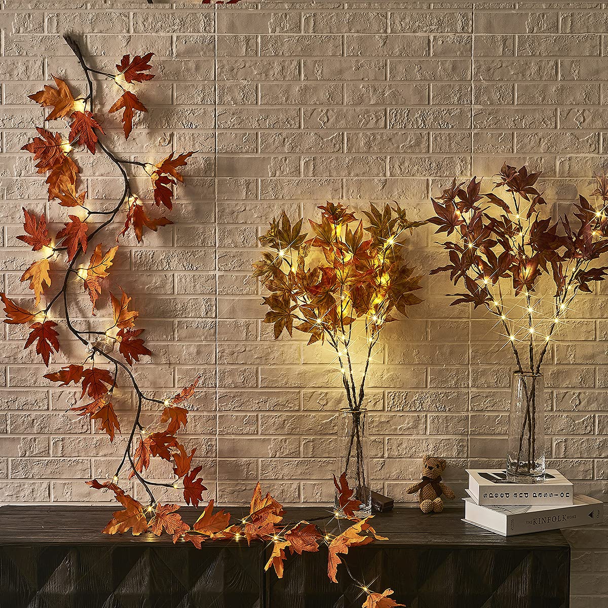 Hairui Lighted Maple Leaf Garland - 6Ft, 24 Warm White Leds, Battery Operated, Orange Maple - Perfect For Thanksgiving And Christmas Decor