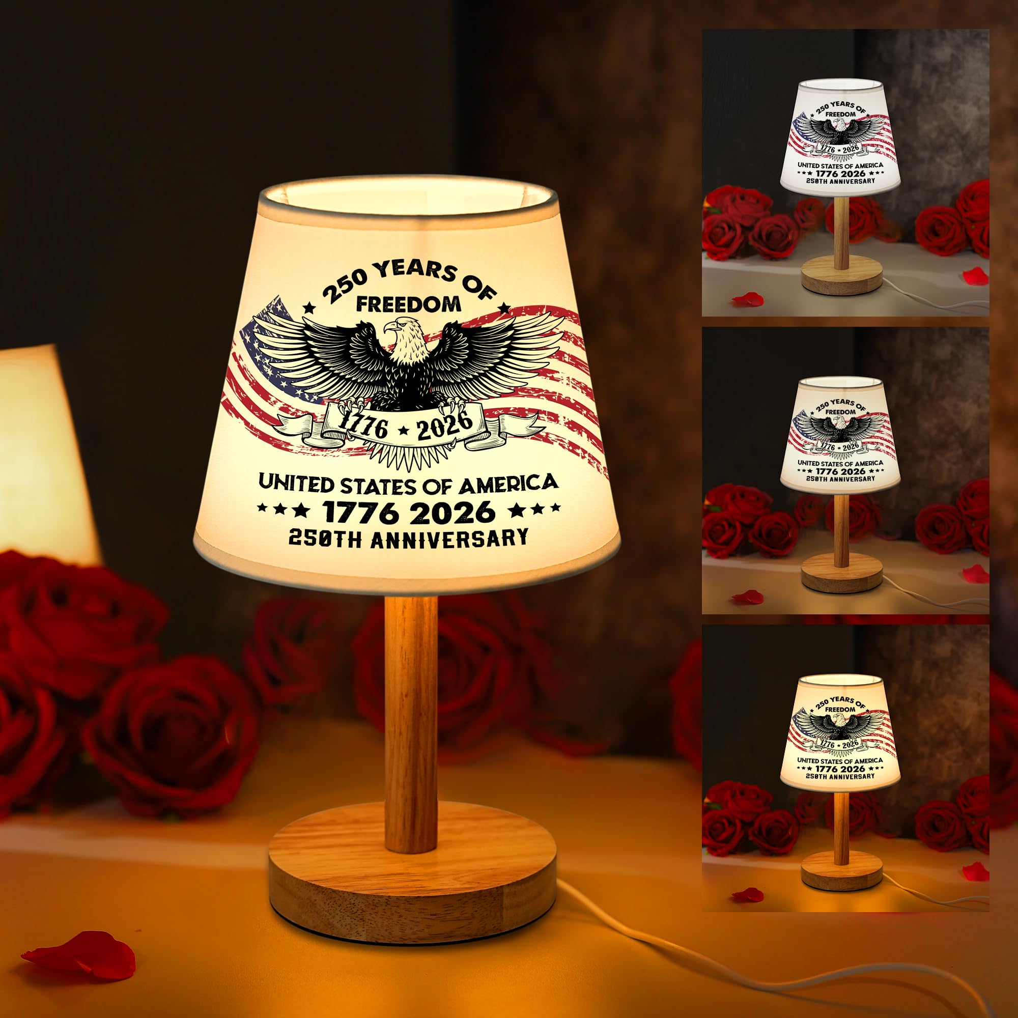250th Anniversary 1776-2026 Printed Table Lamp, 3 Color Modes & Stepless Dimming Patriotic Lamp, Gifts for Men Women, Independen