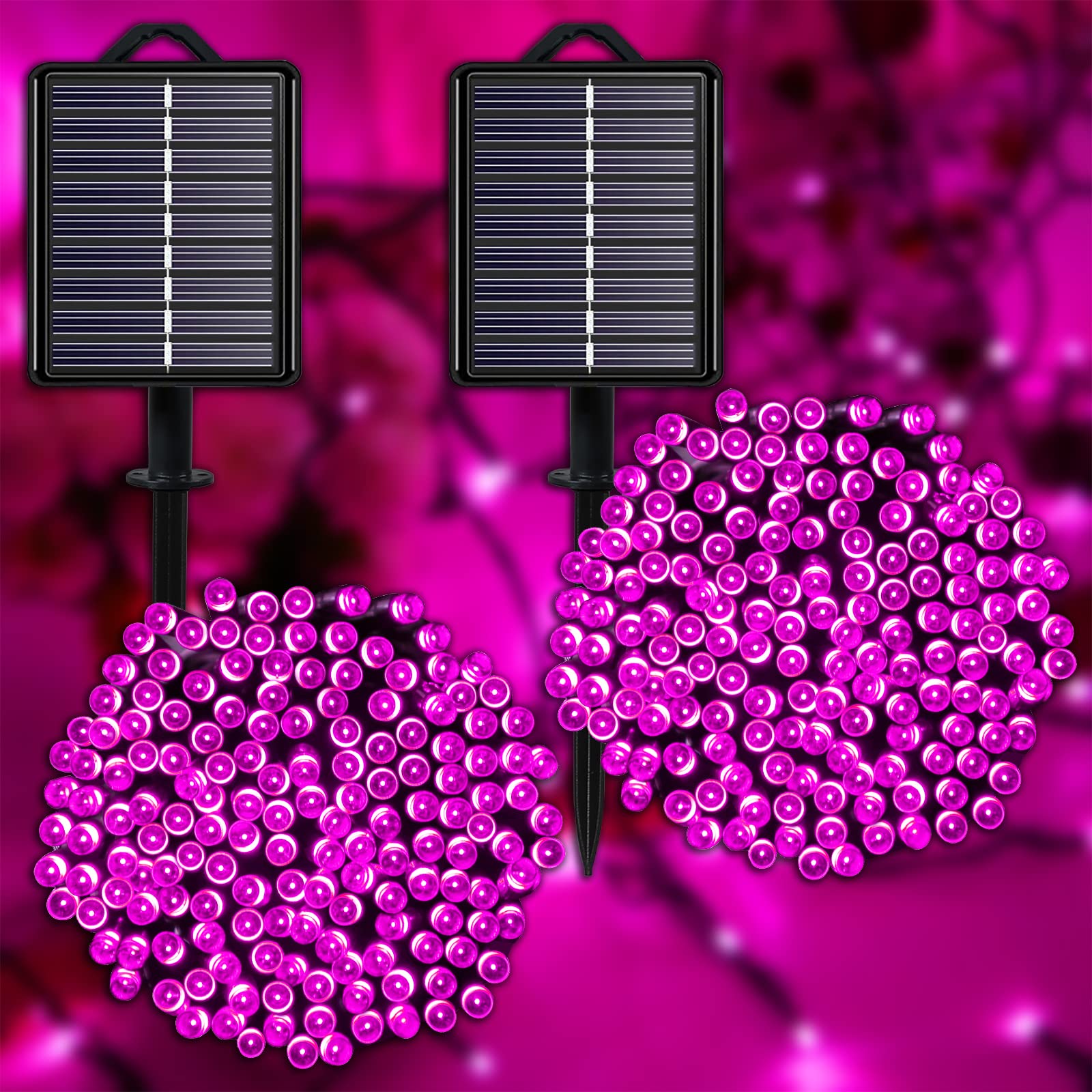 YAOZHOU Solar Pink String Lights 144ft 400LED Fairy Lights, 8 Modes, IP44 Waterproof for Outdoor Garden Wedding Party Decor