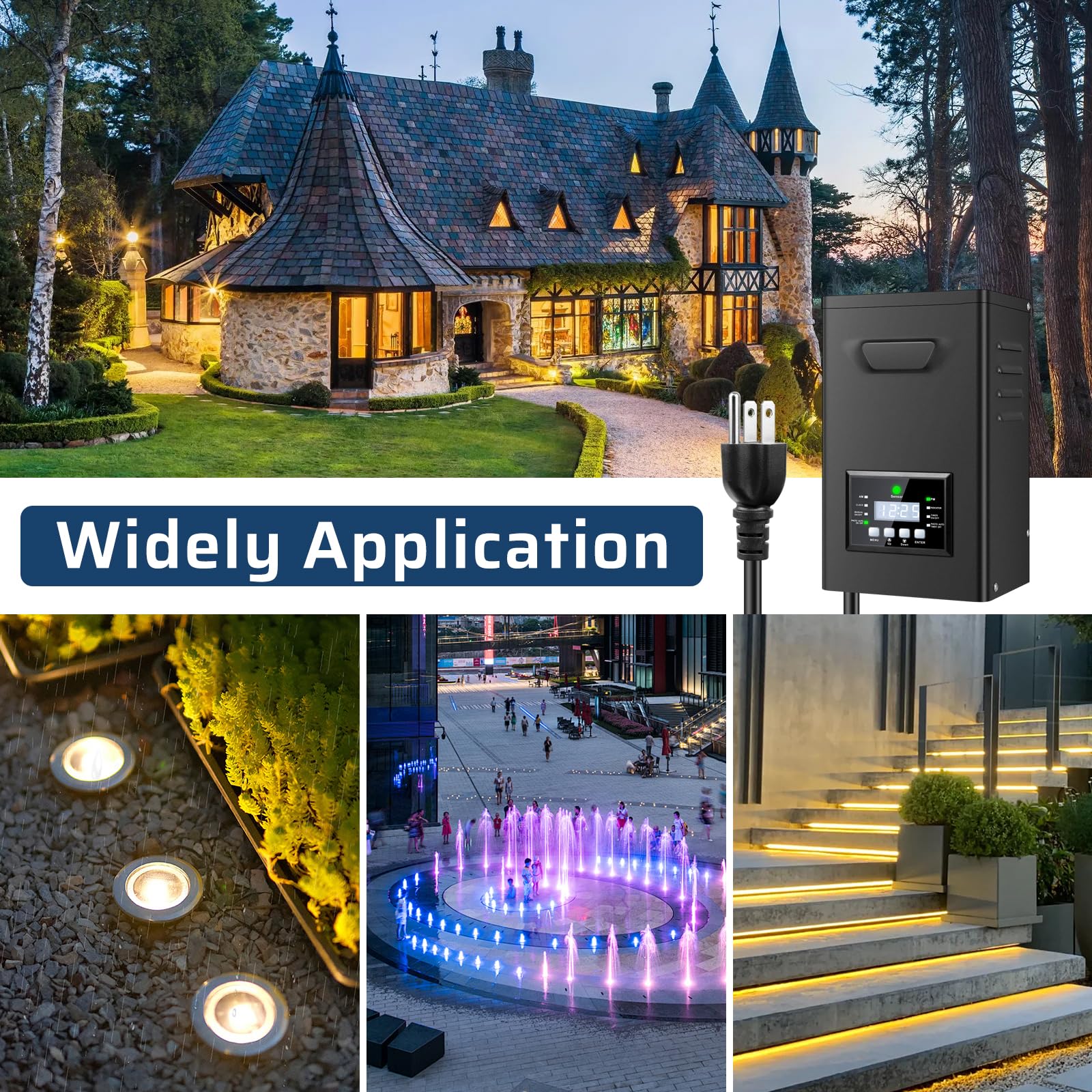 ROLANCHE 400W Low Voltage Landscape Transformer with Timer & Photocell Sensor, Black, Weatherproof, 120V AC to 12V/14V AC