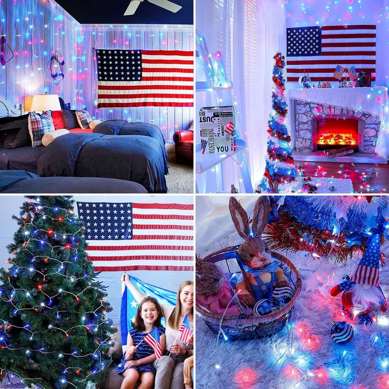 Jmexsuss 2 Pack Red White And Blue Lights, 100 Led 4Th Of July String Lights Plug In, 33Ft Christmas Lights For Indoor Outdoor Independence Day Patriotic 4Th Of July Memorial Day