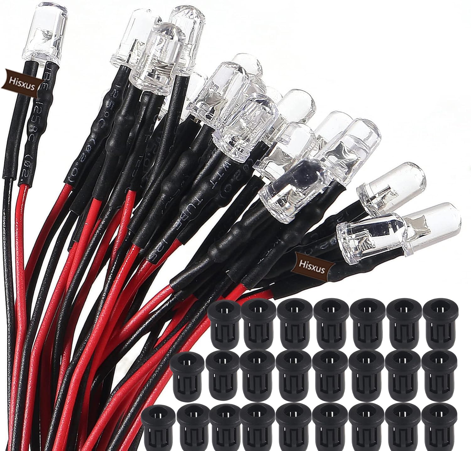 25Pcs 10Mm White Led Pre-Wired Water Clear Bulb 12V 7.87 Inch Lamp Light Bulb Prewired Emitting Diode& 25Pcs Black 10Mm Led Plas