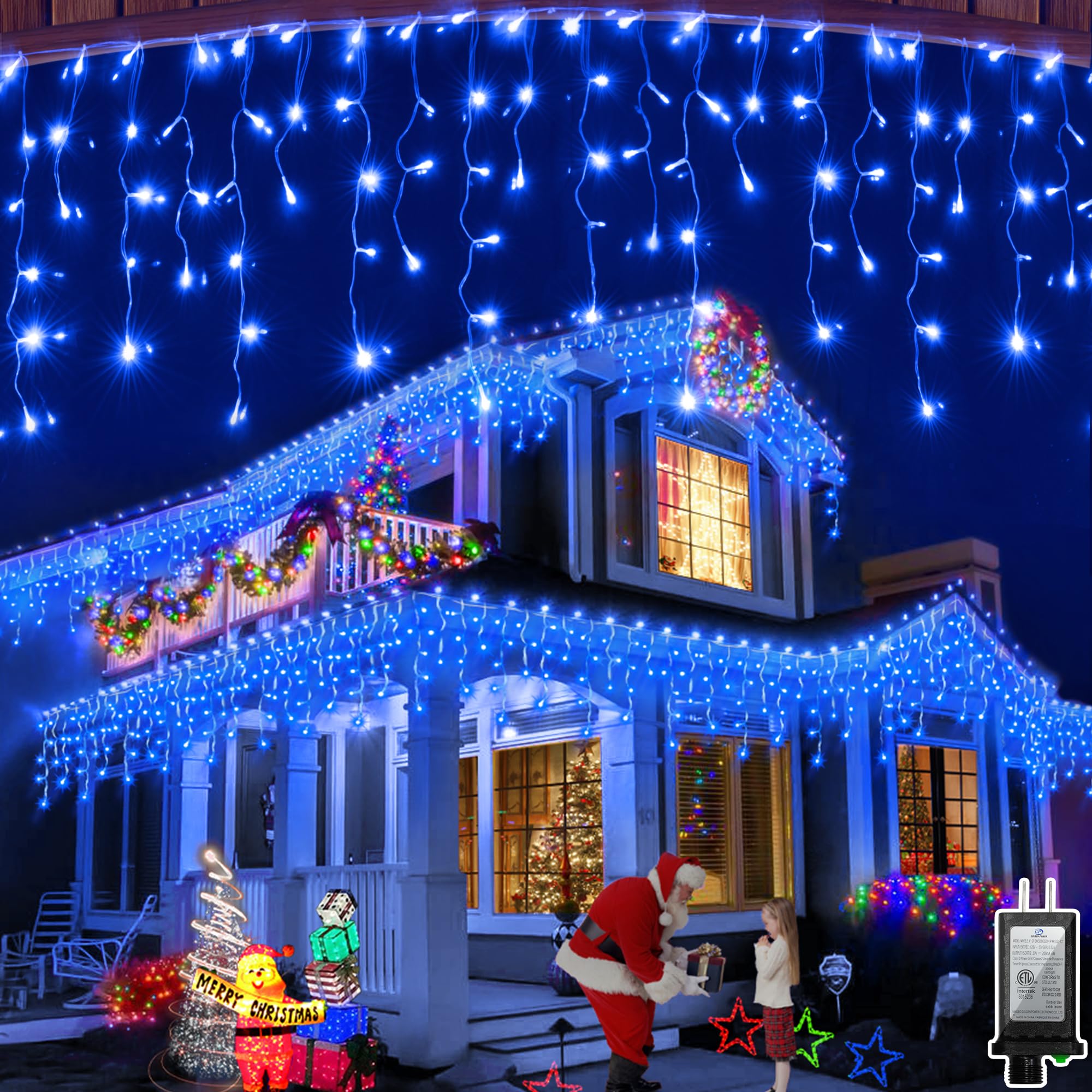 WUXYIYANG 648 LED Outdoor Hanging Lights, 66FT with 144 Drops, 8 Modes & Timer, Waterproof, Blue