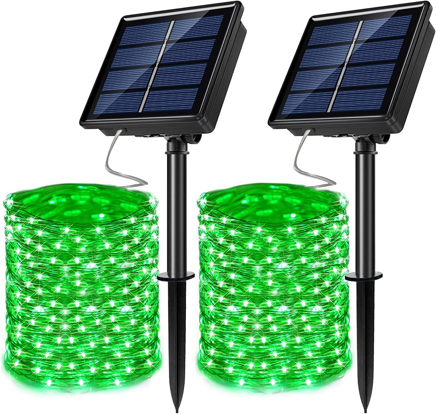 JosMega 2 Pack Solar Powered Fairy String Lights Outdoor Waterproof 8 Modes Twinkle Christmas Decorations Lights  Each 33ft-100LED  40ft-120LED  66ft-200LED  80ft-240LED  (Green  66)