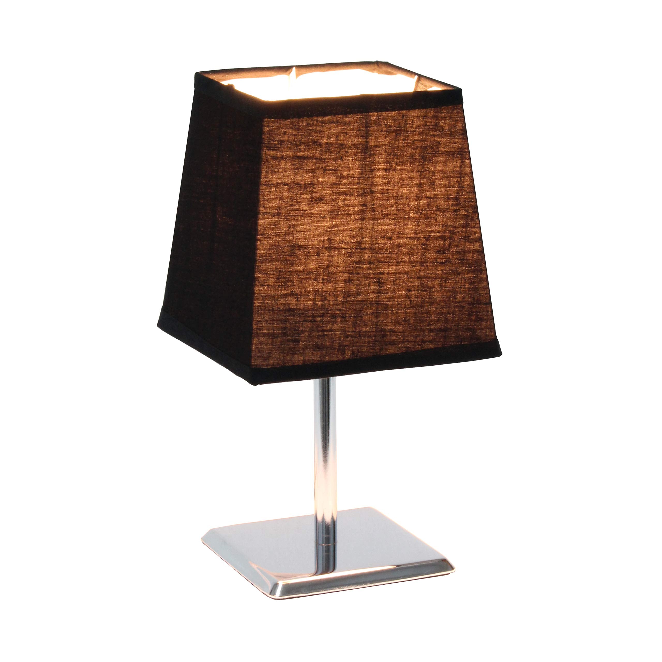 Simple Designs Lt2062-Blk Mini Chrome Table Lamp, Black Fabric Shade, Metal, Pack Of 1