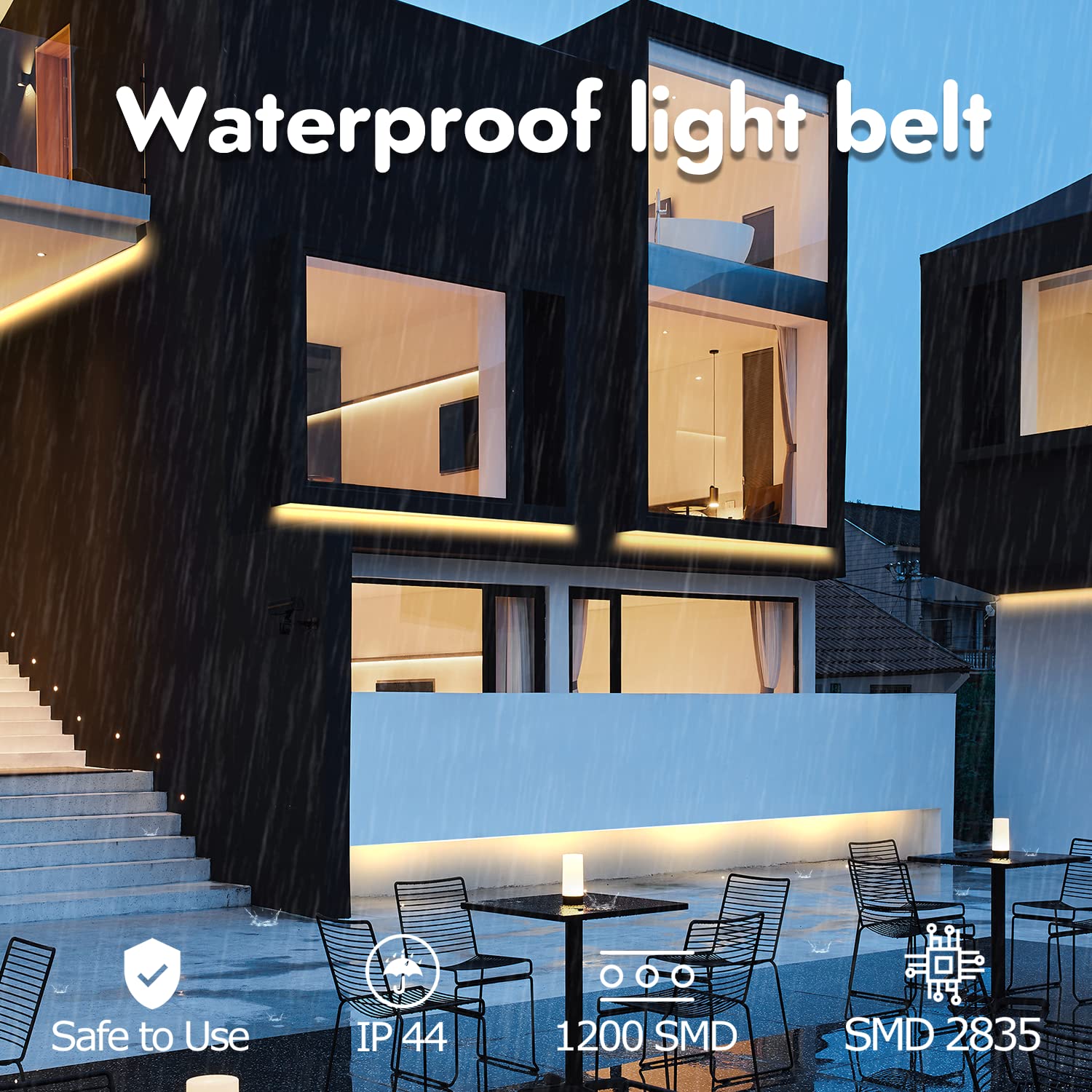 Guotong White Led Strip Lights, Waterproof Cuttable 1200 Smd 2835 Led Tape, 12V 65.6Ft/20M Flexible Ribbon, Kitchen Cabinet Ligh