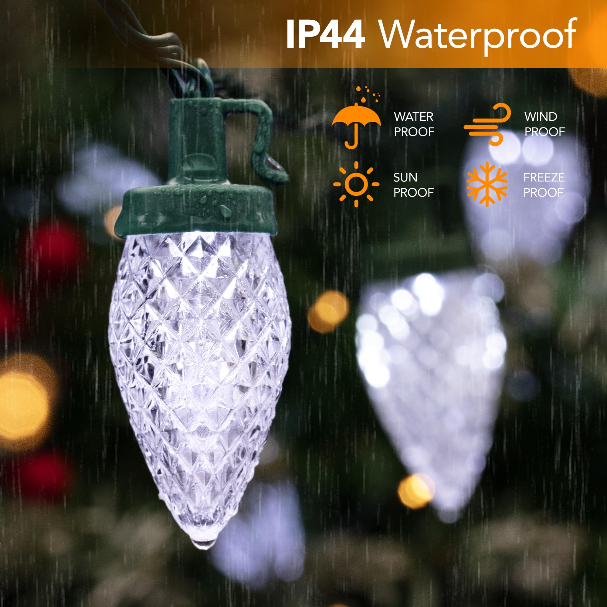 Ucutely C9 Led Christmas Lights Outdoor 33 Feet 50 Led 8 Lighting Modes Waterproof Connectable Christmas String Lights For Outside Roofline Patio Home Xmas Decorations (Cool White)