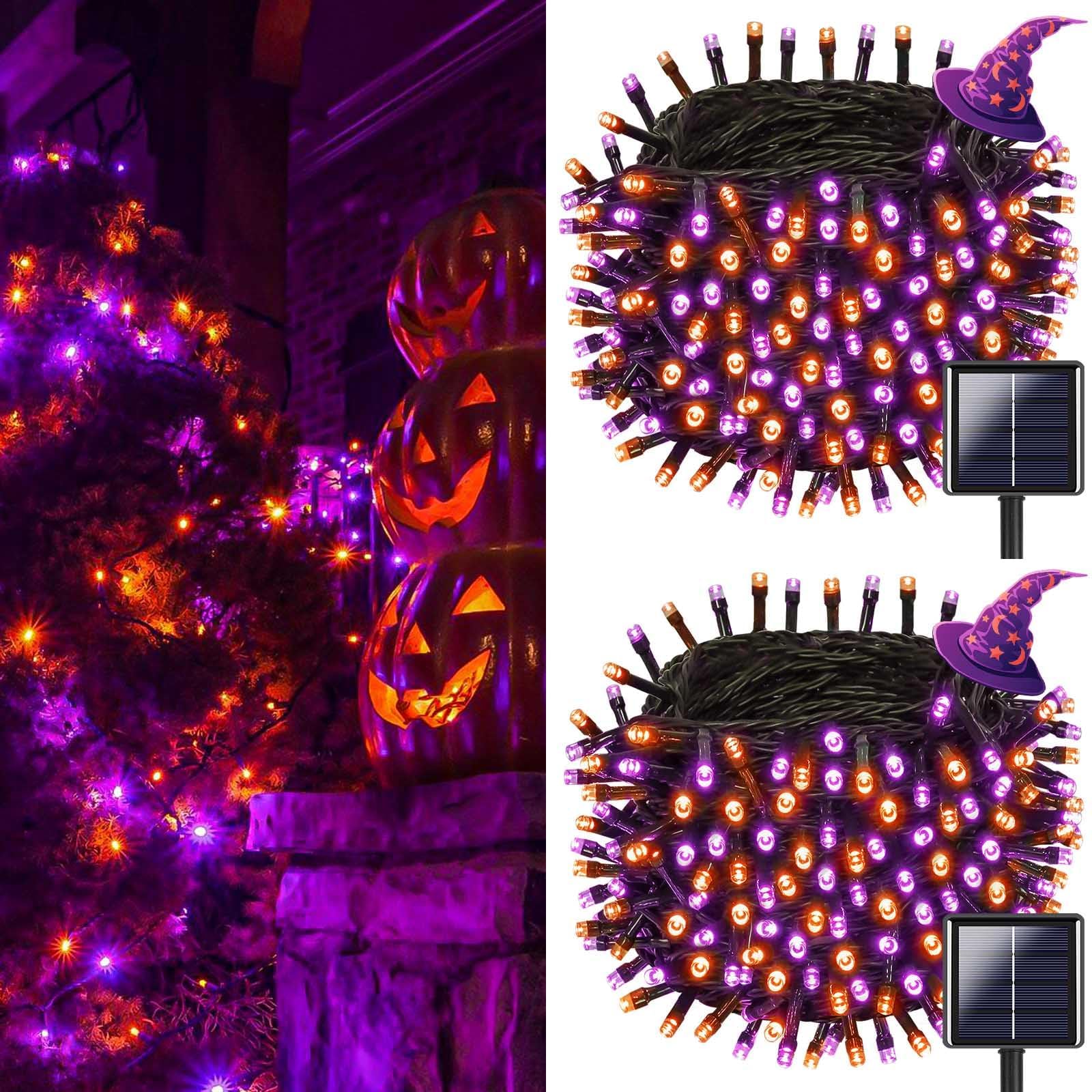 OZS Solar String Lights, 240LED 95FT, Waterproof, 8 Modes, Purple & Orange, 2 Pack