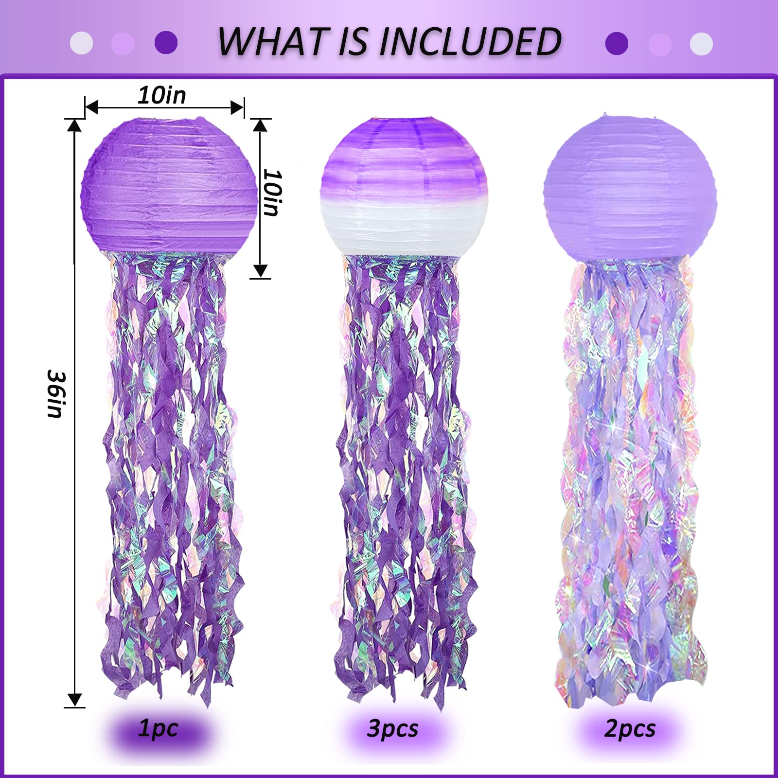 6 Packs Jellyfish Paper Lanterns Hanging Mermaid Wishes Lantern Gradient Purple Lavender Purple Ocean Theme Party Supplies Great