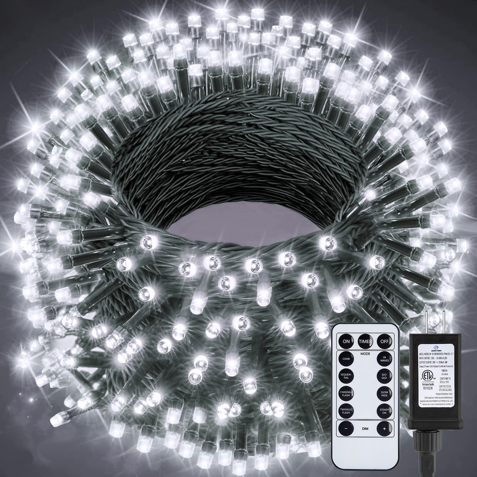 Christmas Tree Lights Outdoor  205Ft 600 LED Twinkle Fairy Lights String Lights with 8 Light Modes for Christmas LED Garland Wreath Wedding Indoor Holiday Decorations with Dark Green Wire  Cool White