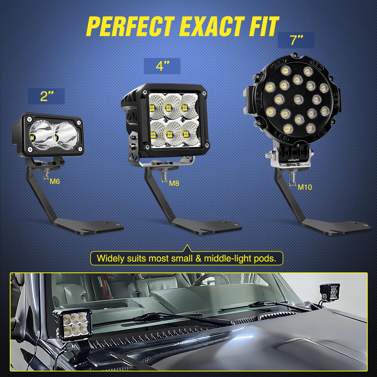 Nilight Ditch Light Brackets Hood Hinges Mount Bracket Kit For Auxiliary Offroad Led Pod Light Work Lights On 1999-2006 Chevrolet Silverado Tahoe Suburban Gmc Sierra Yukon